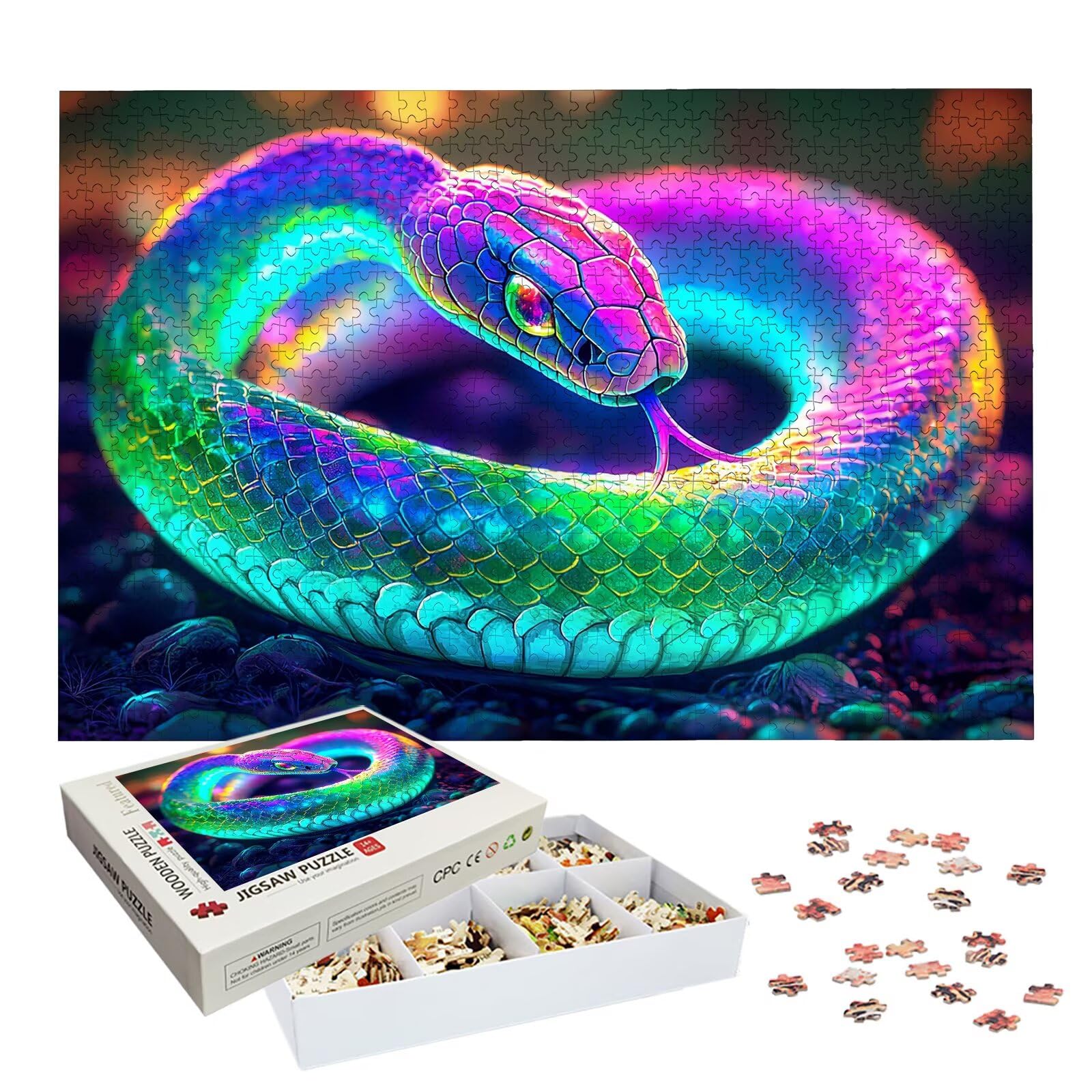 Puzzle 1000 Pezzi Serpente, Puzzle Animale 1000 Pezzi Arte per Adulti e Bambini, Misura: 75x50 cm, Puzzles Legno per Adulti con Squisita Scatola di Imballaggio, Idea Regalo Donna, Regalo Uomo, -9107