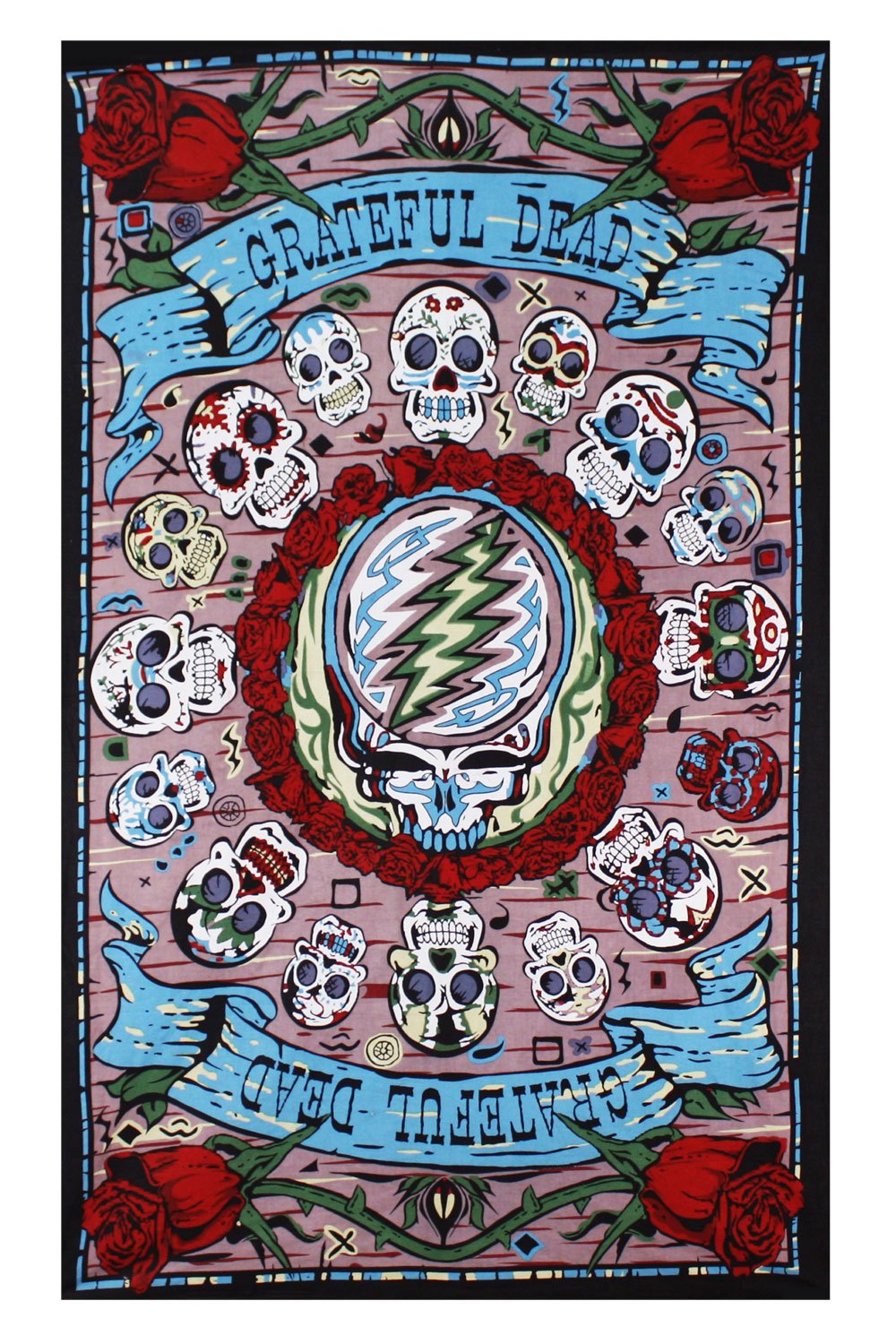Sunshine Joy Grateful Dead 3D Mexicali Sugar Skulls Tapestry Tablecloth Wall Art Beach Sheet Huge 60x90 Inches - Amazing 3D Effects