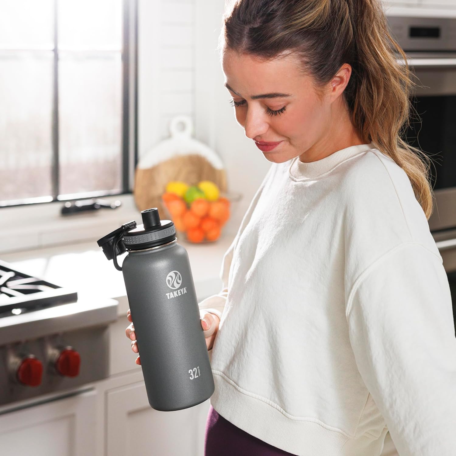 Takeya Originals 32 oz Vacuum Insulated Stainless Steel Water Bottle - Leakproof & BPA-Free Spout Lid - Keeps Drinks Cold 24 Hrs/Hot 12 Hrs - Double-Wall Design - Ideal for Active Lifestyles, Graphite - Image 6