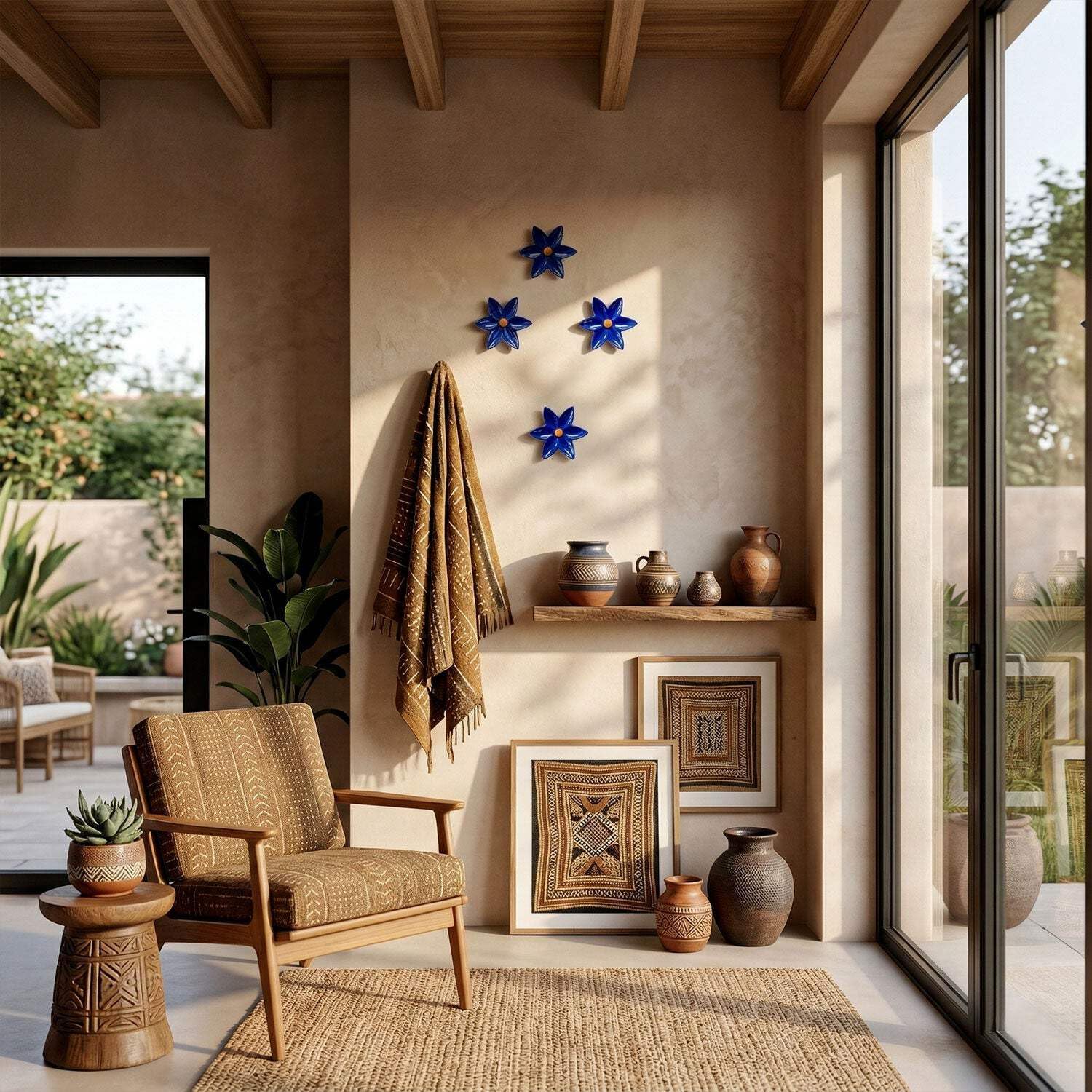Fiore di Ninfea Appendino Blu in Ceramica per Radiatore, Portasciugamani da Parete, Made in Italy
