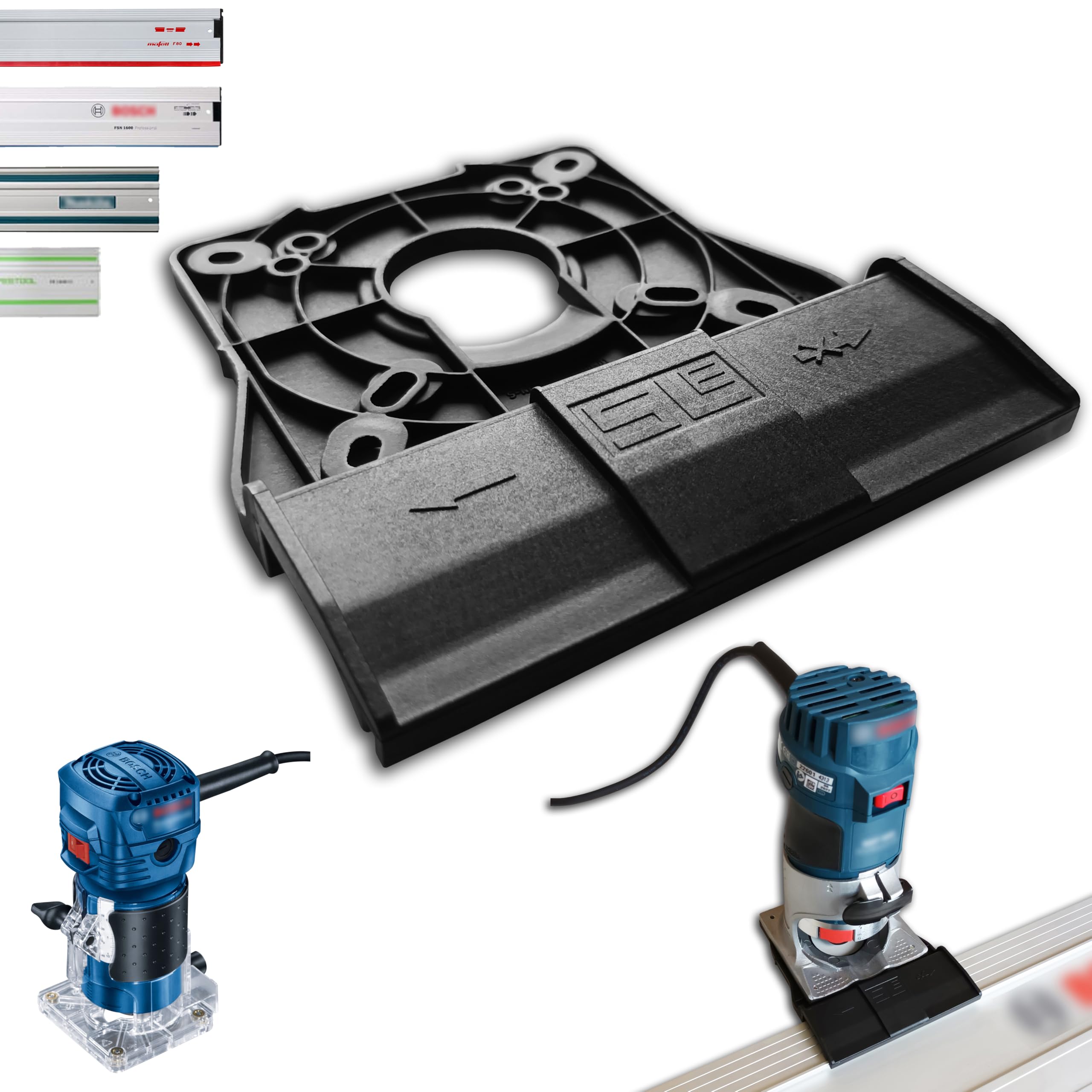 Adaptateur de Rail de Guidage Professionnel pour Bosch GKF 500/550 pour Adaptateur de Fraise de Dégauchissement de Bord pour Rail de Guidage Makita/Bosch/Festool/Mafell