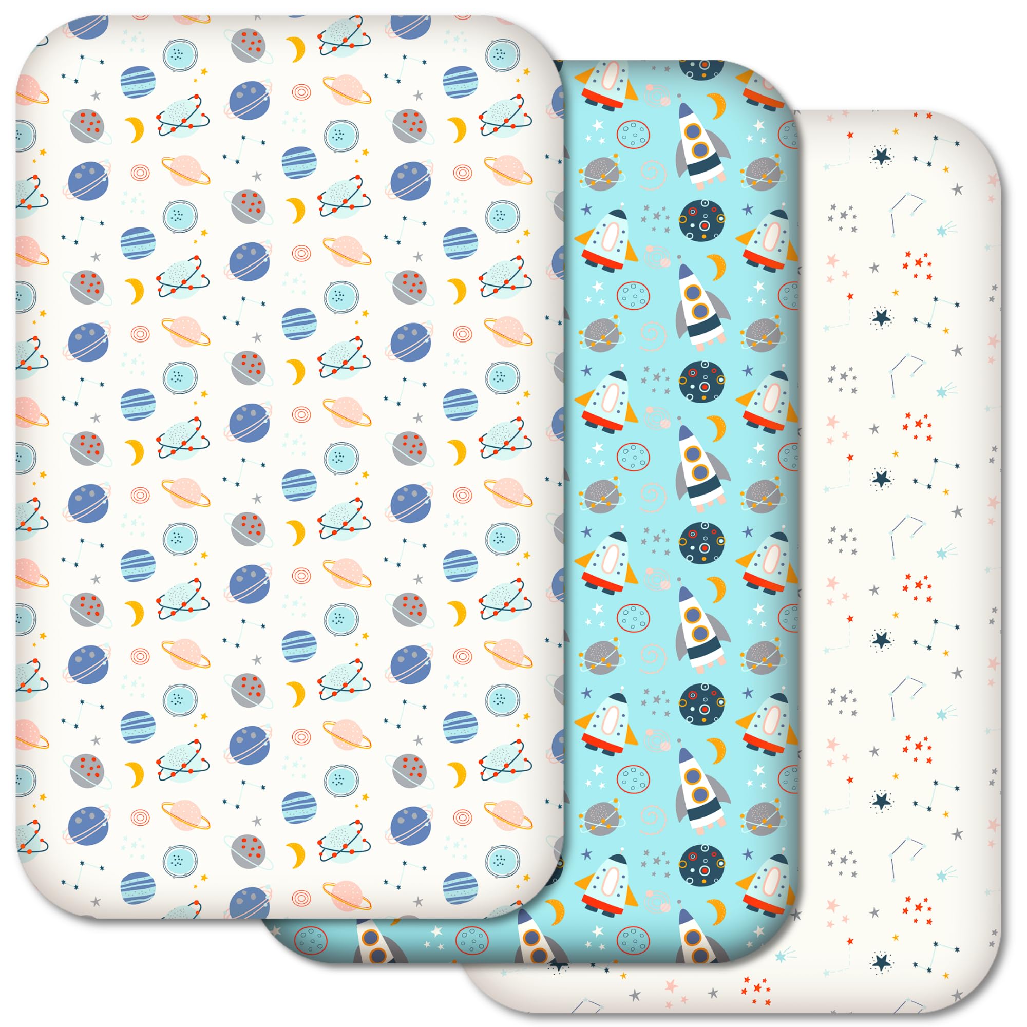 Selemavi Multicolour Next To Me Crib Sheets 83X50cm – 3-Pack - Soft & Breathable Baby Bedding Fitted Sheets Set, Snug Microfibre Sheets For Bedside Cribs (83X50cm, Set8-3Pcs)