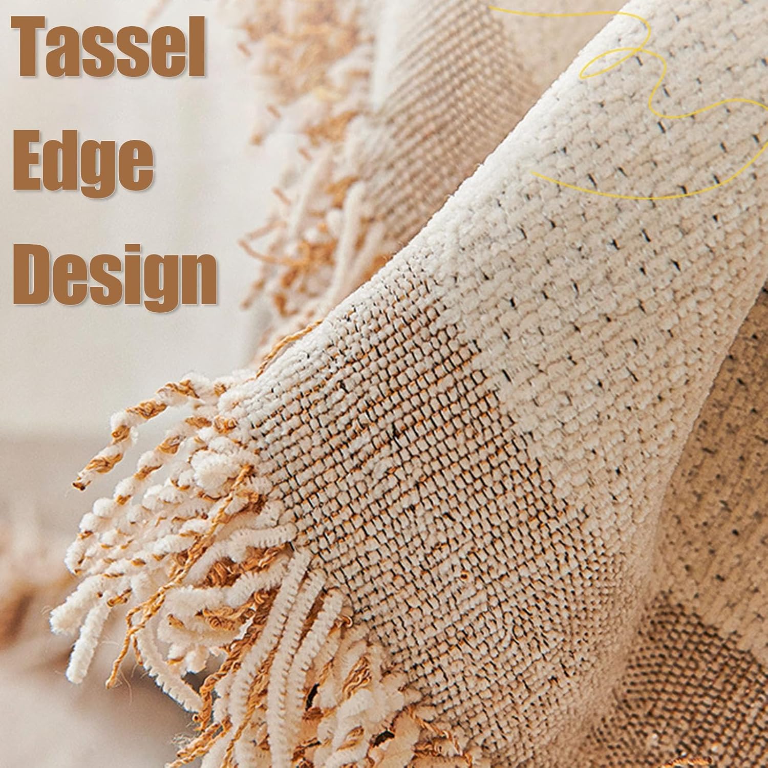 Double Sided Reversible Chenille Sofa Cover Blanket, Couch Cover Blanket for Individual/Loveseat/3 Cushion, Washable Waterproof Stretchy Slipcover, Four Seasons (Beige,180 * 300cm/70.8 * 118.1in)