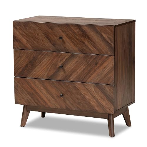 Baxton Studio Hartman Mid-Century Modern Walnut Brown Finished Wood 3-Drawer
