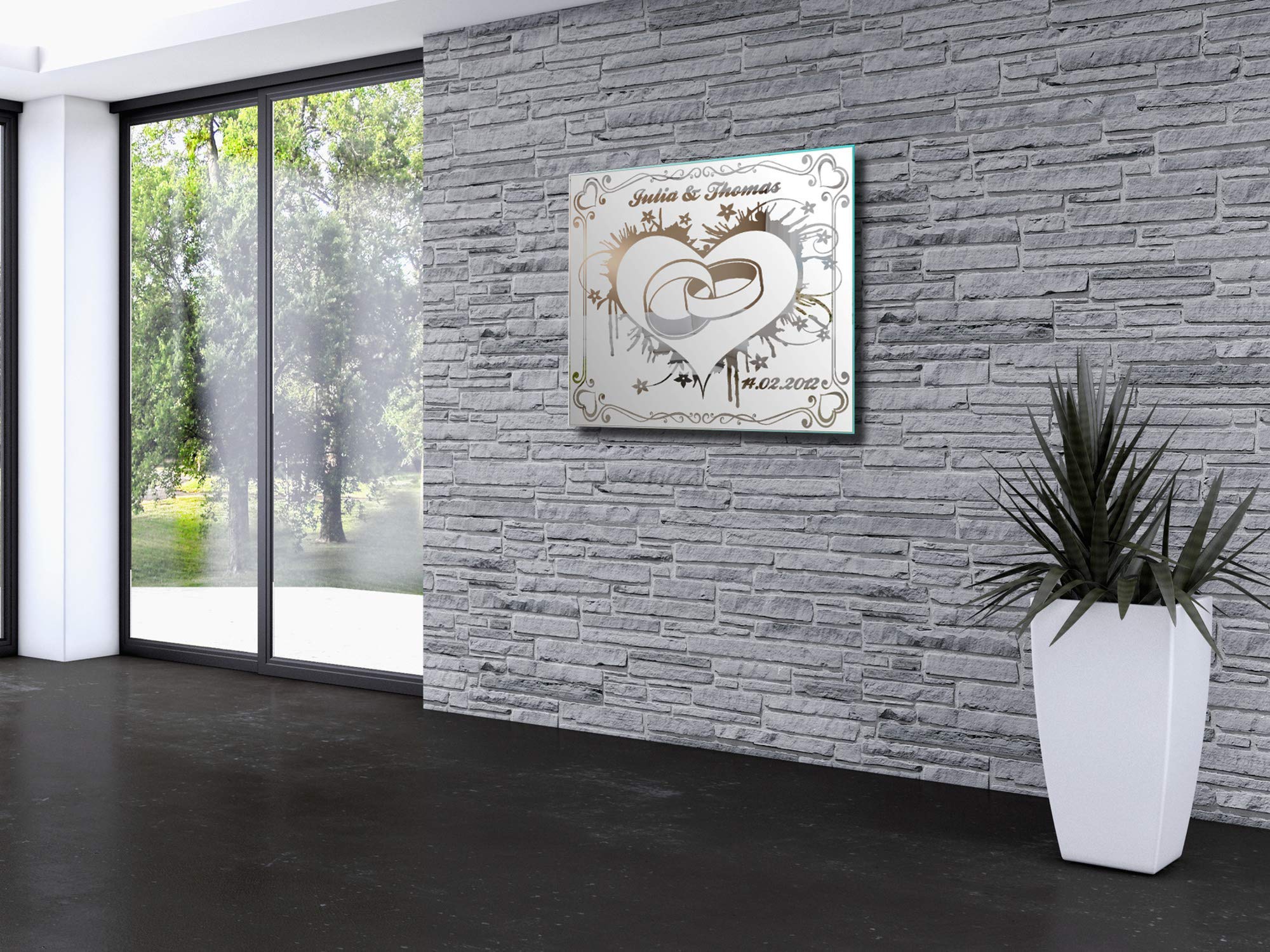 Spiegel mit Gravur Hochzeit 1 ★ Wandbild ★ Hochzeitstag ★ Ehe ★ Hochzeitsgeschenk ★ personalisiert