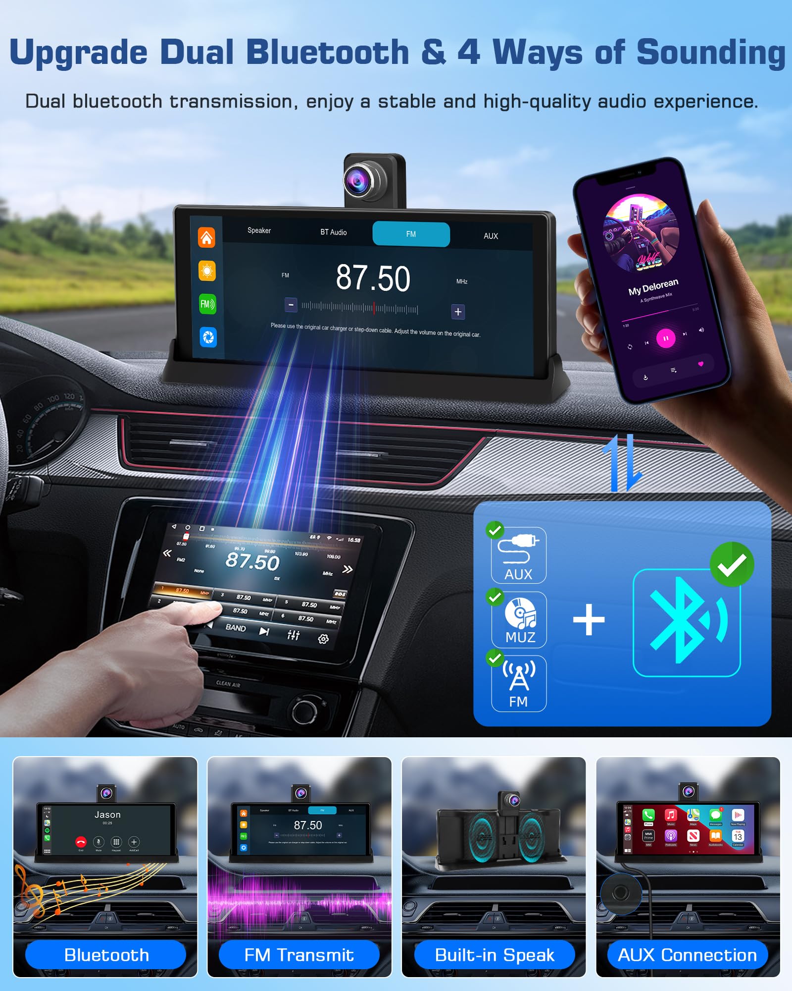 2026 Tiempo Limitado Exclusive Pantalla Coche Carplay Android Auto Pantalla 350° Giratorio 4K Dashcam,10,26 Pulgadas Portátil Pantalla Carplay Coche Dual-Bluetooth Navegación de Conducción