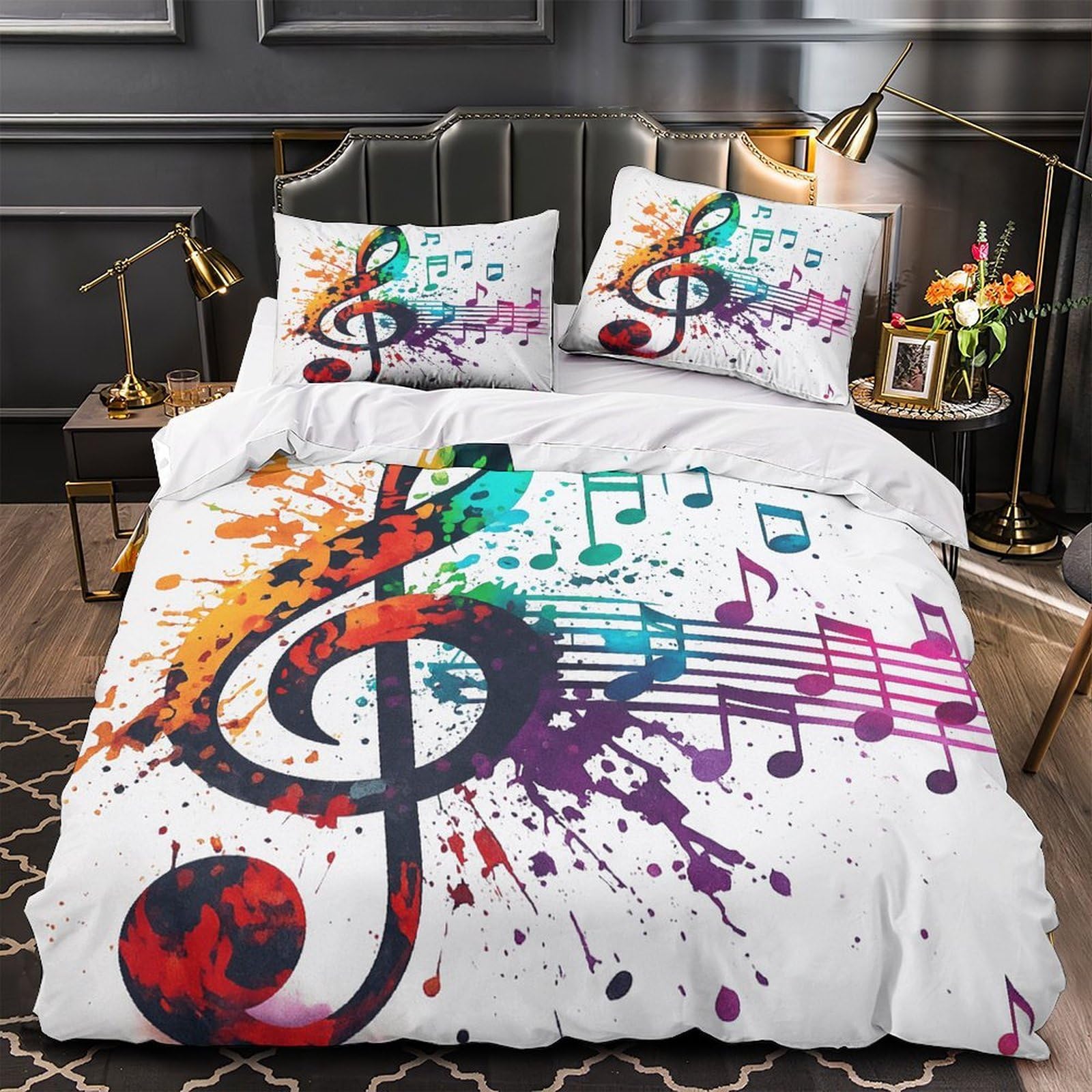 Parure de lit notes musicales 3D en microfibre 200x200cm pour lit double