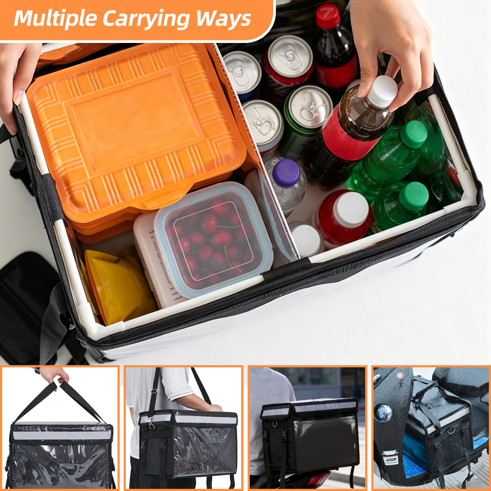 Bolsas aisladas para Entrega de Alimentos XL, 18.1 x 13.8 x 13.8 Pulgadas, Bolsa de Entrega de Alimentos aislada Comercial con Divisor, Impermeable y Plegable, Bolsa de Catering, Entrega de Alimentos