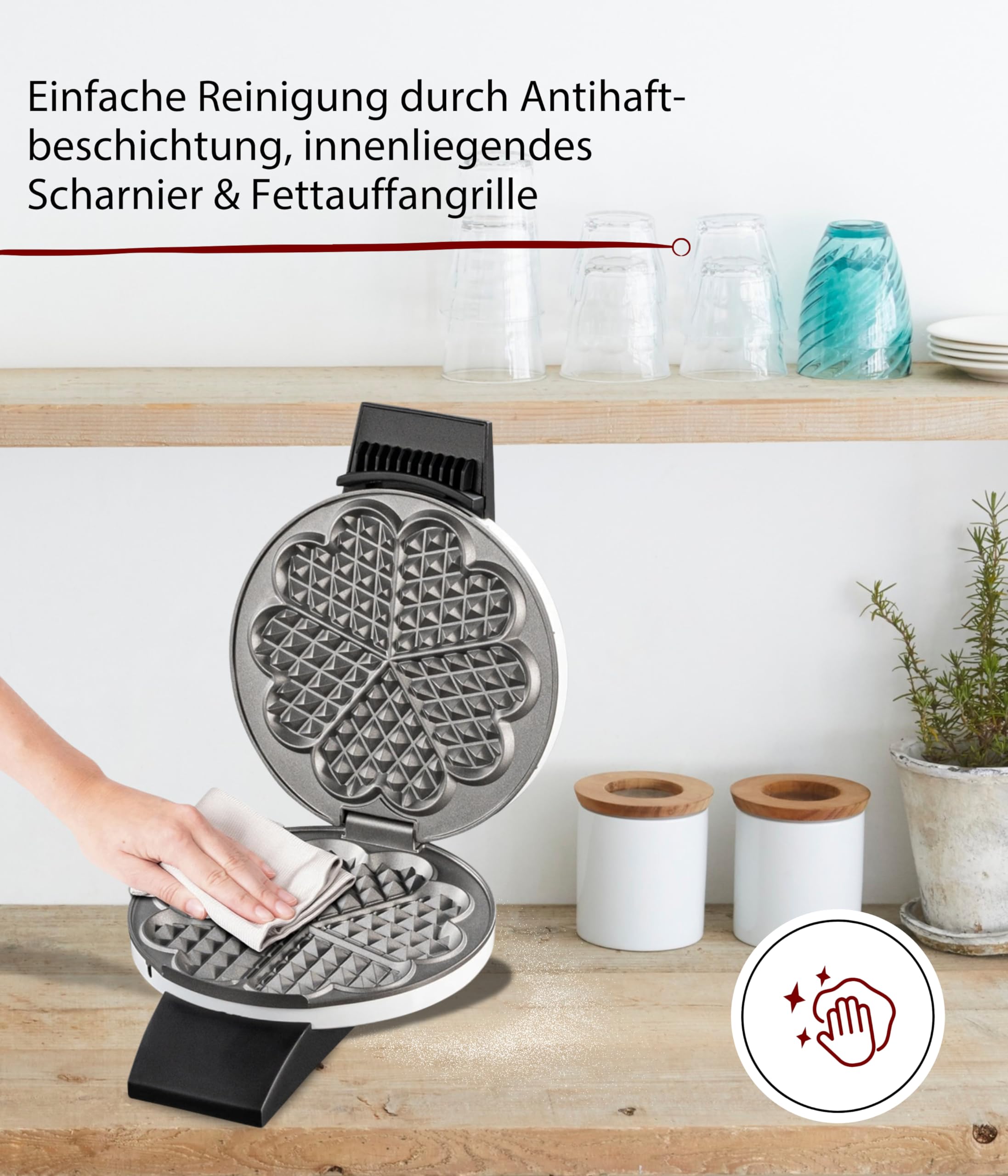 Cloer 1621 Waffeleisen 930 W 15,5 cm Herzwaffeln weiß Metall