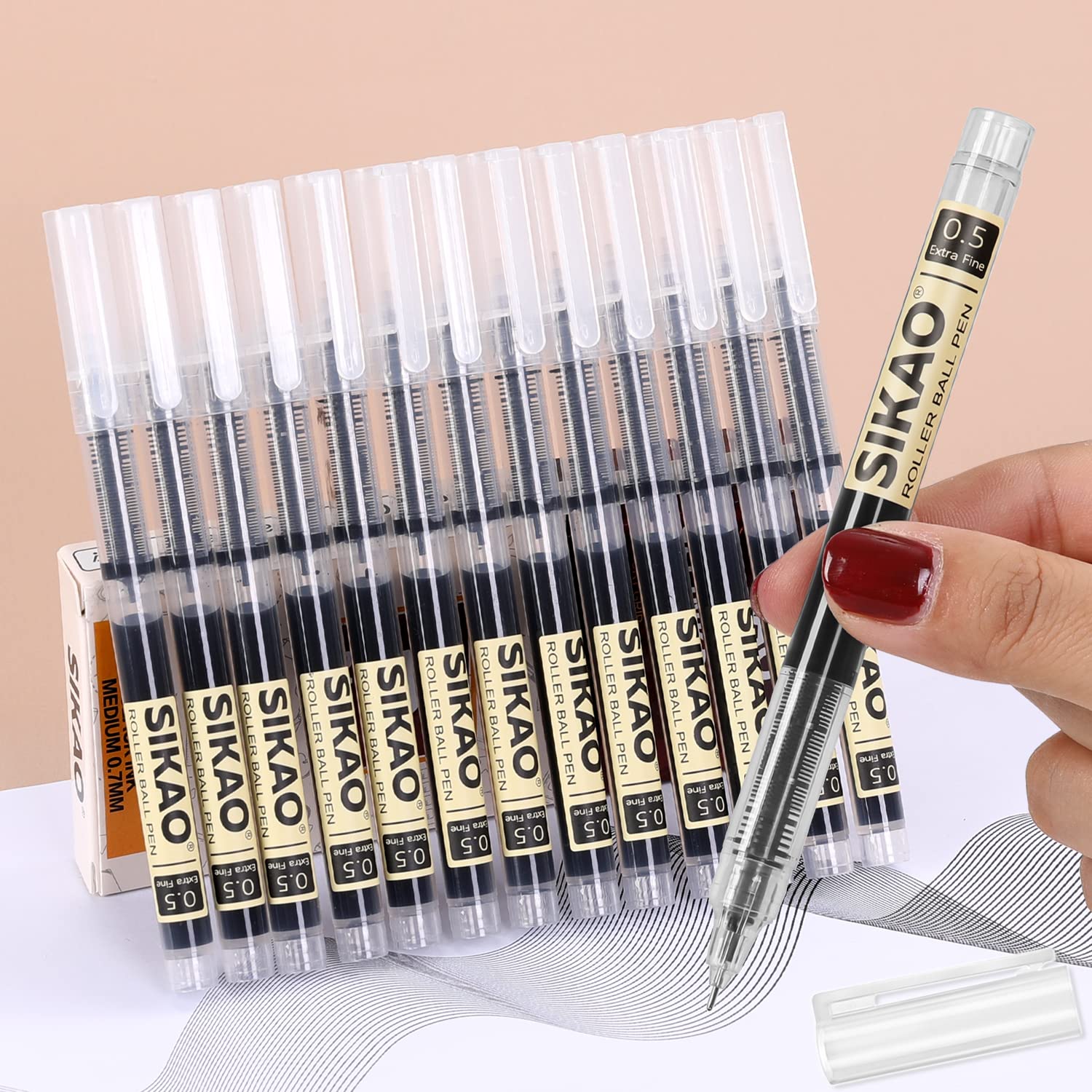 Sikao Liquid Ink rollerball pens roller ball pens pen office pens fine point black ink (12), 1 count (Pack of 12) - Image 2