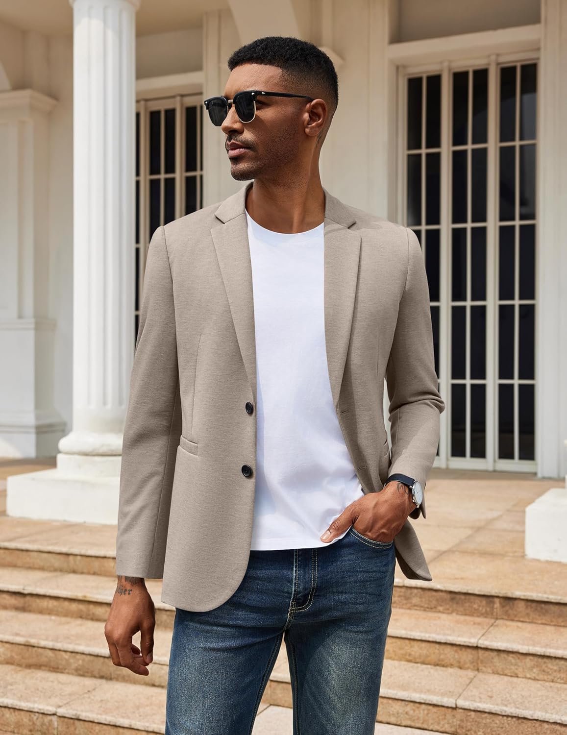 COOFANDY Men's Casual Knit Blazer Two Button Lightweight Sport Coats Suit Jacket - Image 4