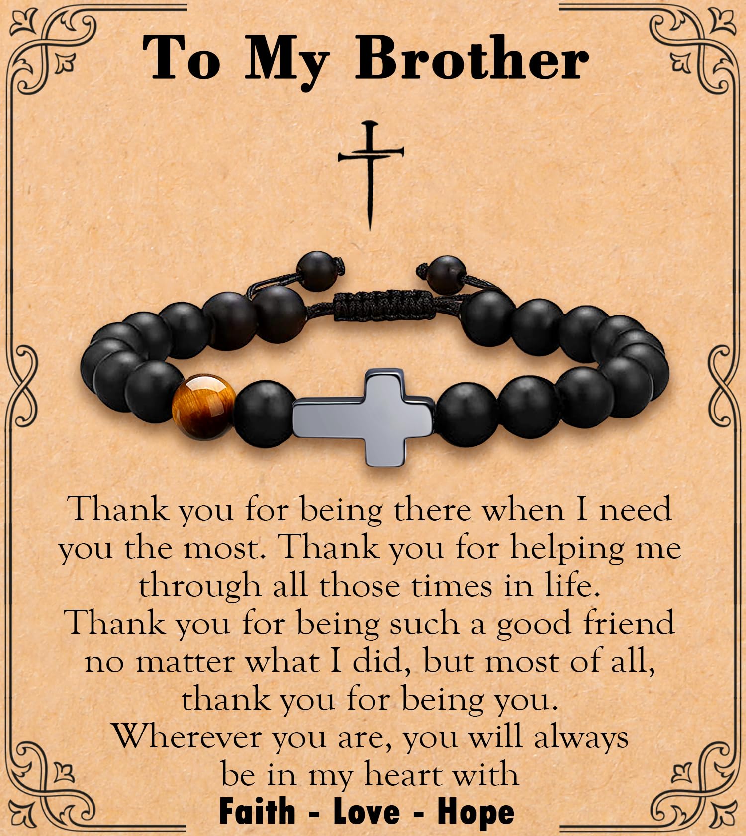 MFTRADING Cross Bracelet for Men Christian Gifts for Son Grandson Brother Husband Dad Man Godfather Religious Baptism Jewelry Birthday Retirement Gifts Beaded Bracelet