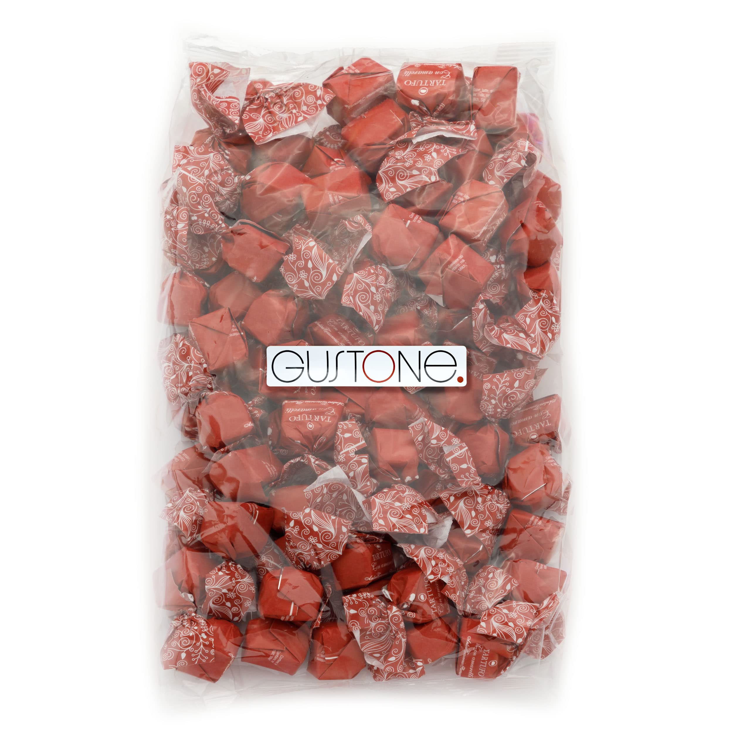 GUSTONE. Tartufi Dolci con Amaretti 70 Stück je 14g Antica Torroneria 1kg | IGP-geschützte Herkunft, Trüffel-Praline Amarettini Vollmilch-Schokolade Piemont Haselnüssen, Schokoladentrüffel, 32% Kakao