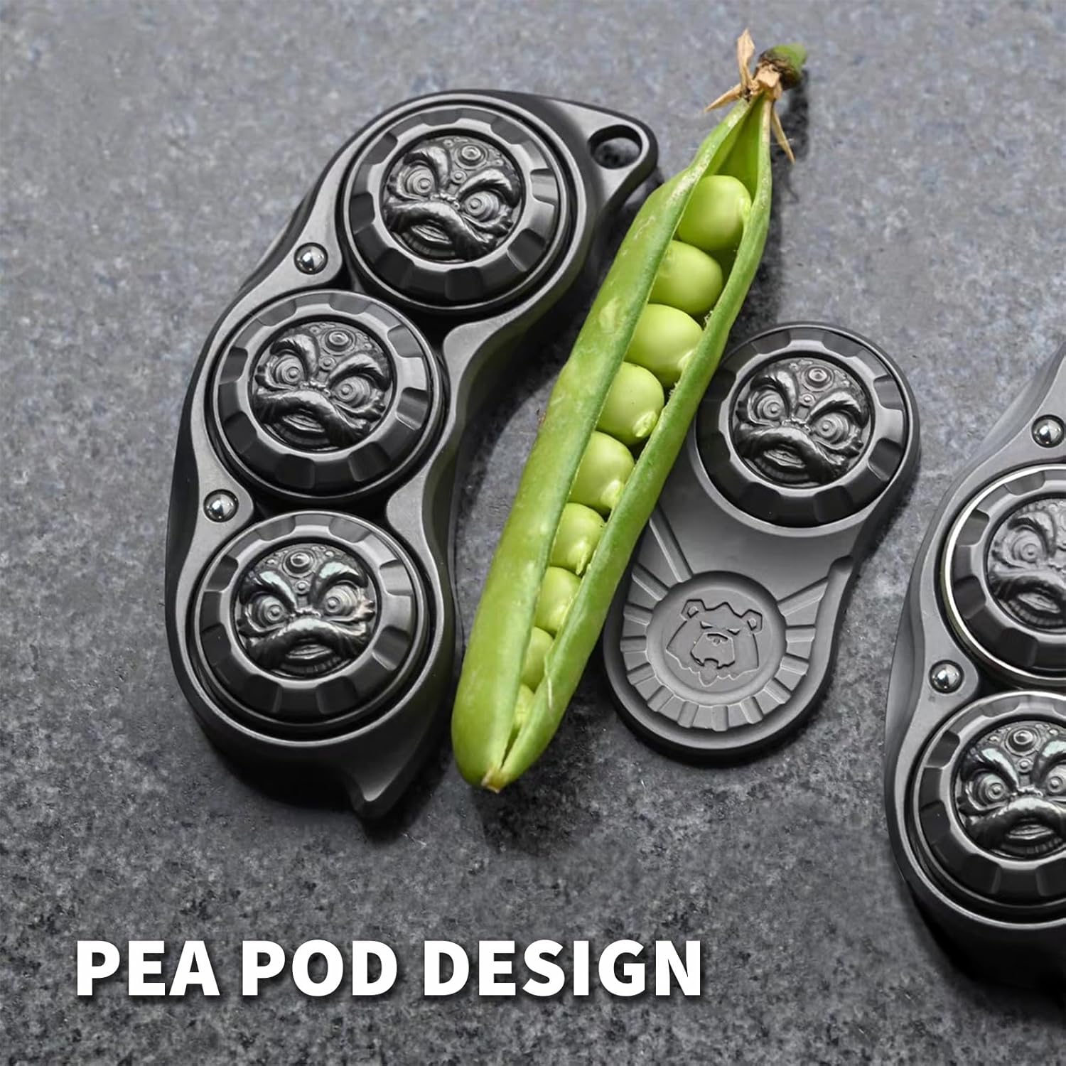 Pea Pod Fidget Slider, 2-in-1 Alloy Metal Fidget Toys for Adults, Sensory Tool with Ratchet-Like Sound & Haptic Feedback, Stress Relief Toy & Focus Tool for Office Desk (Black)