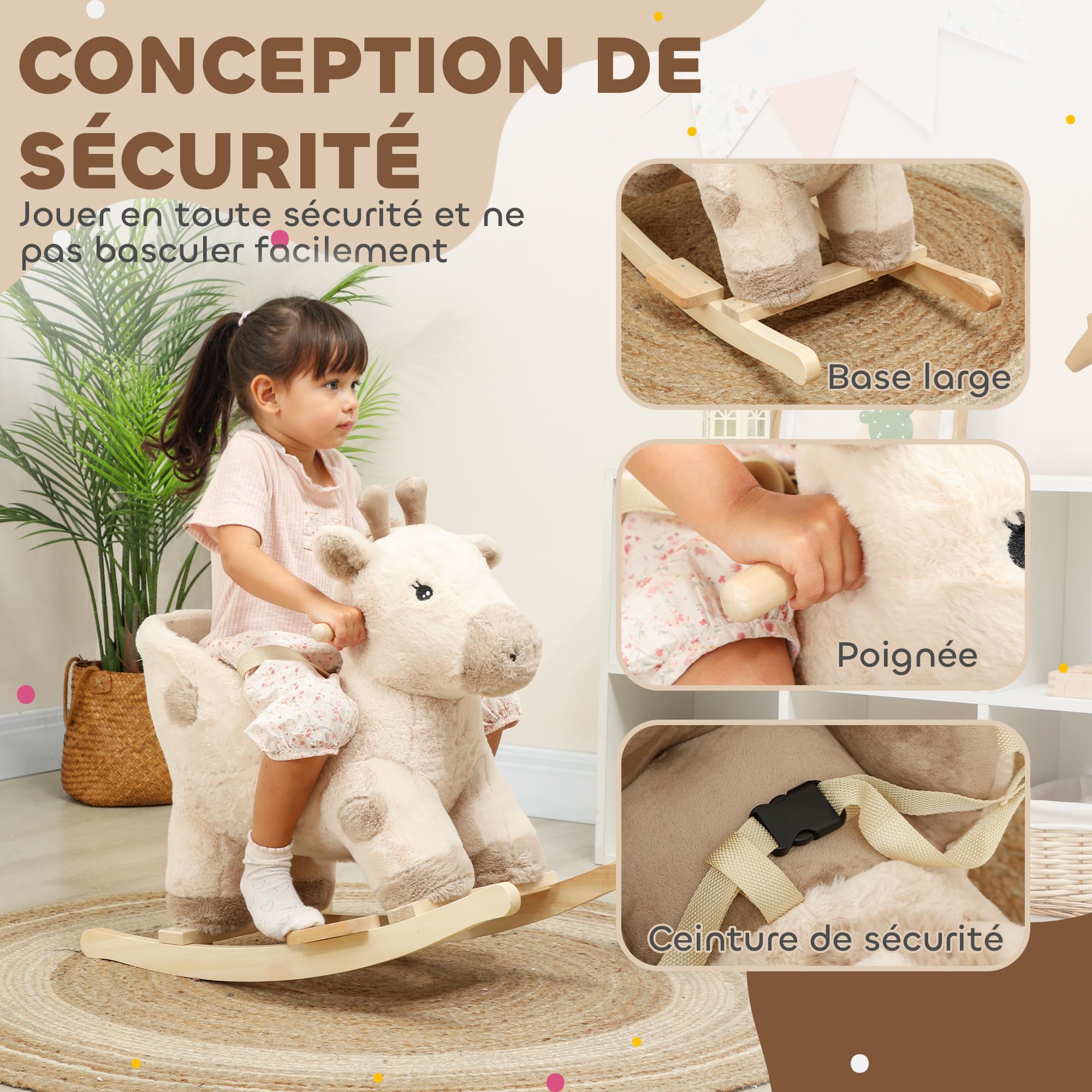 AIYAPLAY Cavallo dondolo bambini effetto sonoro 12-36 mesi Beige