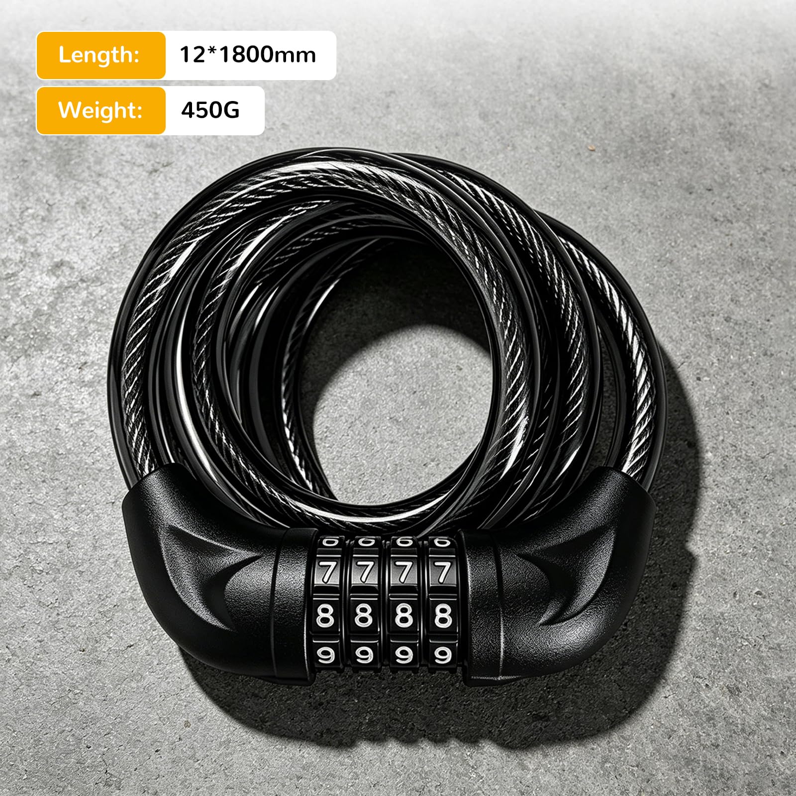 Lucchetto per bicicletta con combinazione a 4 cifre, lungo 1,8 m, resistente, antifurto con password, cavo in acciaio rivestito impermeabile, per bici da strada, scooter elettrico, cancello di