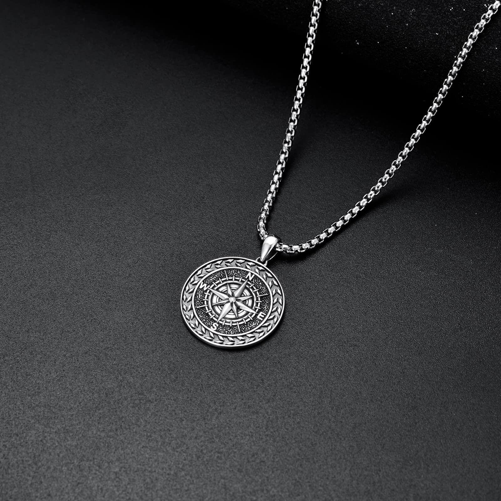 Kompass Kette 925 Sterling Silber Anhänger Halskette Oxidierter Schwarz Schmuck Geschenk für Herren Männer Jungen