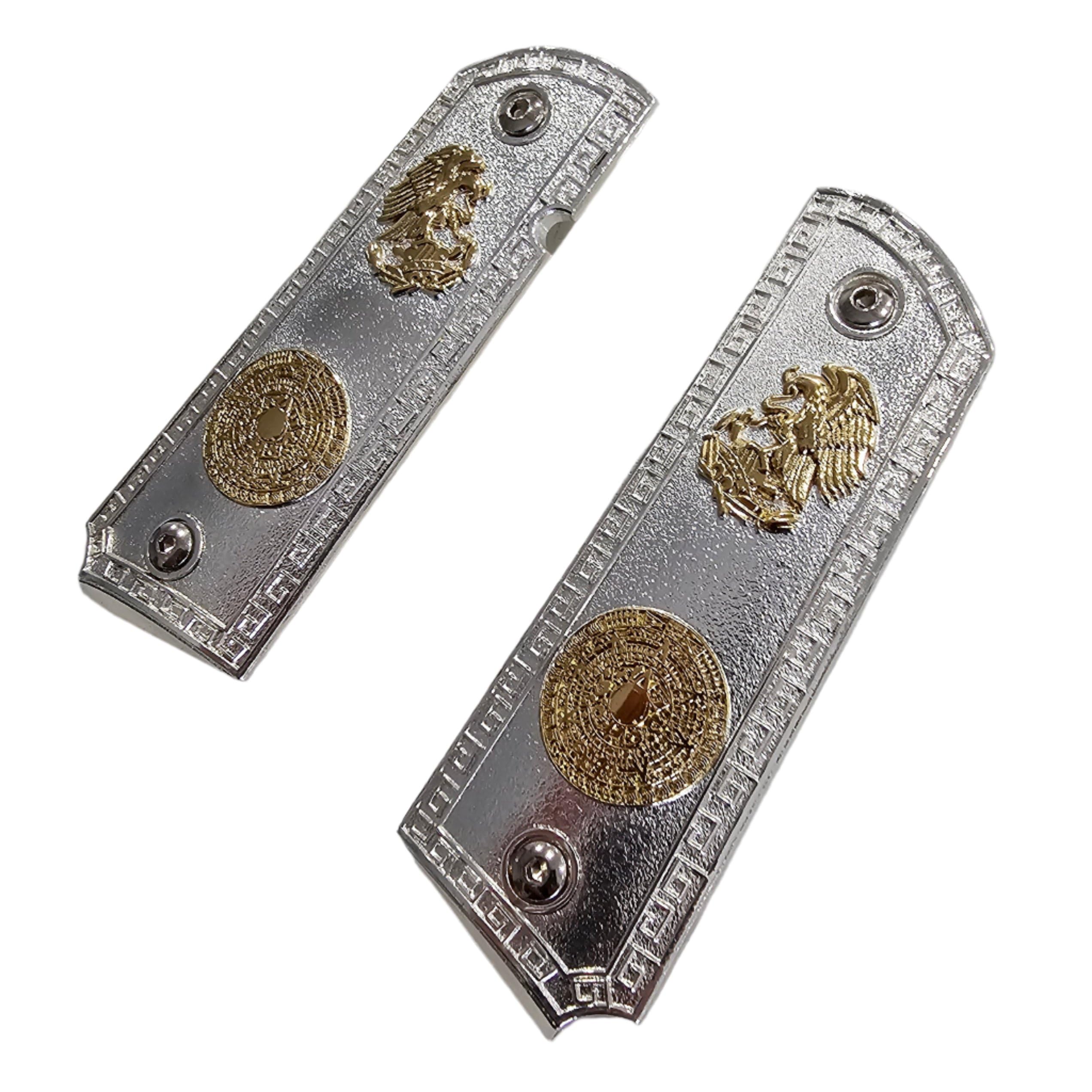 Replacement Aztec Eagle 1911 Grips Full Size for Kimber Colt Rock Island Springfield Taurus & Clones Nickel Gold Grips