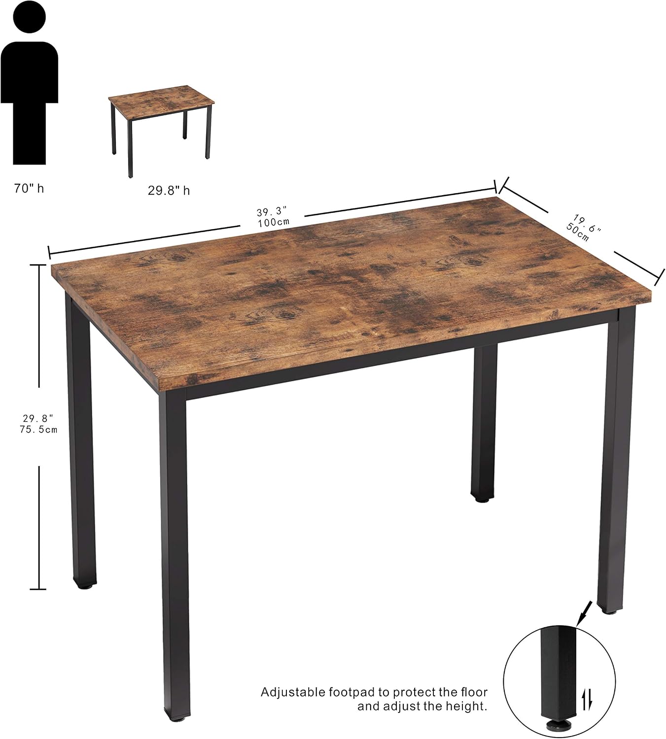 IRONCK Computer Desk 39.4", Small Desk Home Office Study Desk Metal Frame, Modern Simple Laptop Table, Easy Assembly, Industrial Style, Rustic Brown