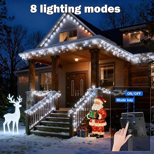 Miniatura 4 de SOLARBABY Paquete de 4 luces solares de Navidad para exteriores, total de 146 pies, 400 luces LED solares para exteriores con 8 modos, luz blanca