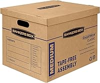 Bankers Box Medium Moving Boxes 8 Pack - Tape-Free Assembly, Reinforced Handles, Stackable Lids, 19x14.5x15.5 Inches