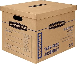 Bankers Box Medium Moving Boxes 8 Pack - Tape-Free Assembly, Reinforced Handles, Stackable Lids, 19x14.5x15.5 Inches