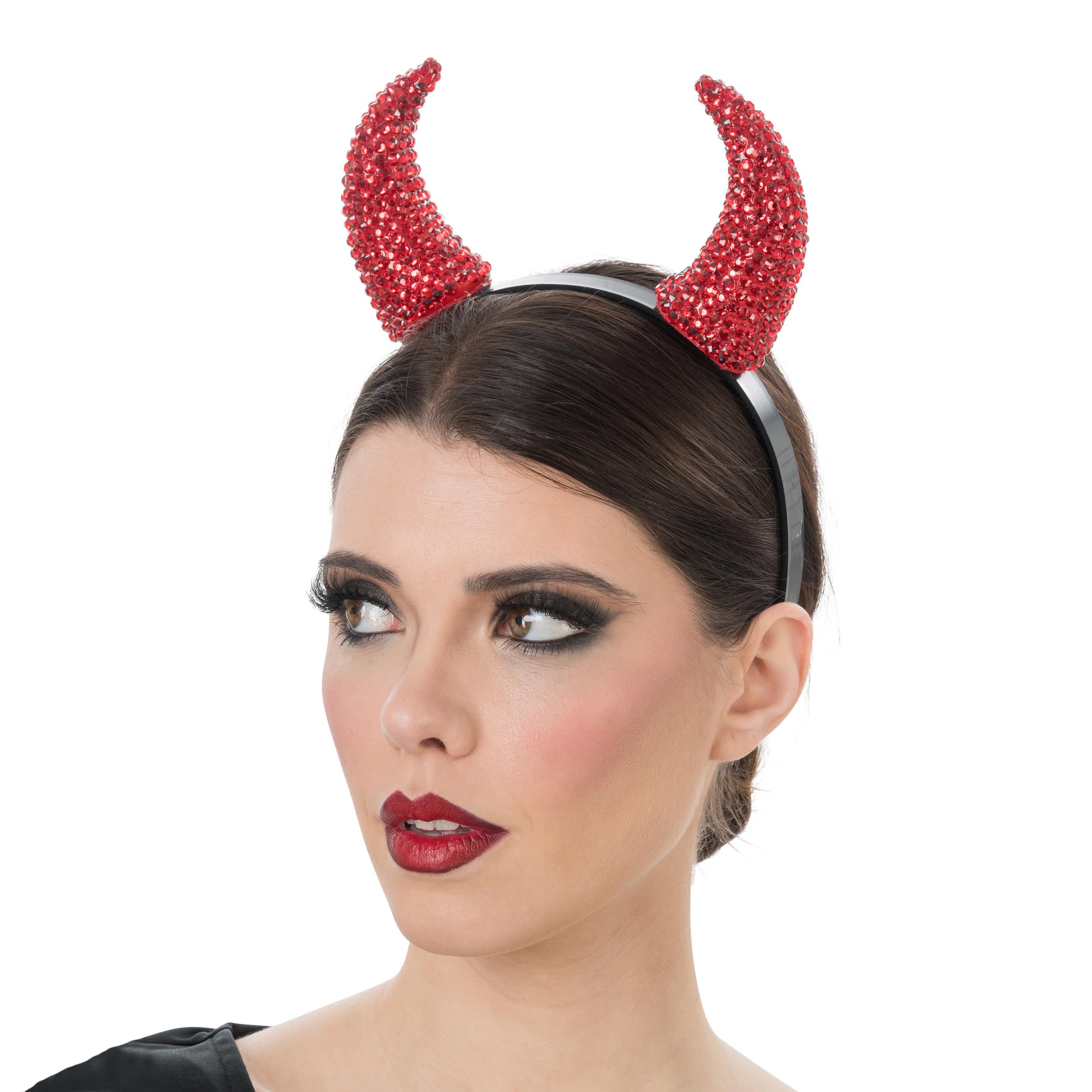 Chaks - Devil Headband with Glittering Horns in Red or Black, Costume Accessories for Halloween and Carnival
