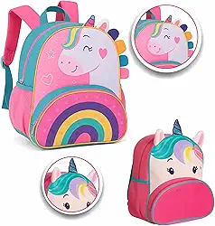 Mochila Infantil Menina Com Alça Costas Criança Creche Bebê Unicórnio Rosa - Sortida