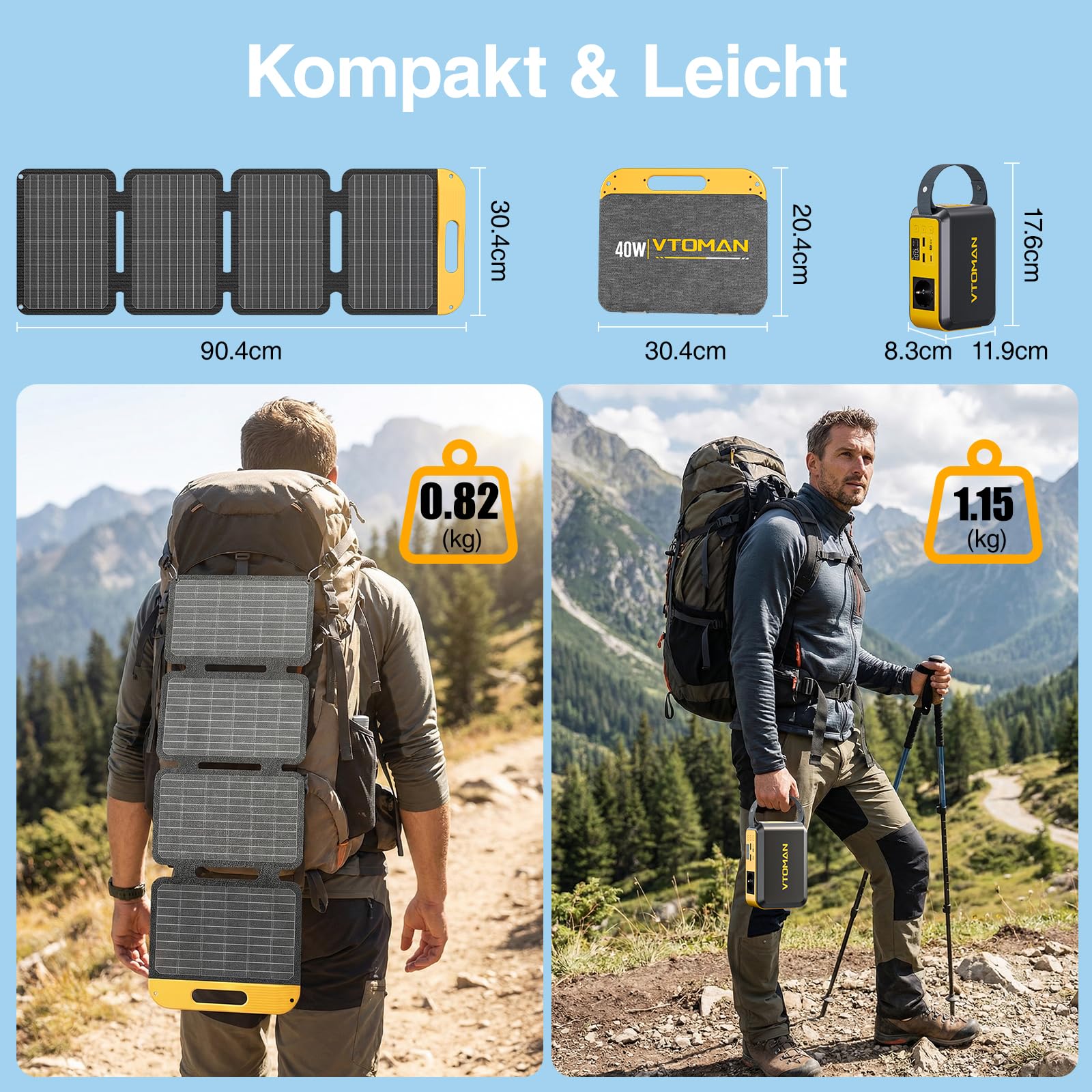 VTOMAN Jump 100 Tragbare Power Station mit 40W Solarpanel, 89.6Wh LiFePO4-Batterie, AC 100W (Spitzenleistung 200W) Steckdose und PD 65W Schnellladung für Camping, Zuhause, RV
