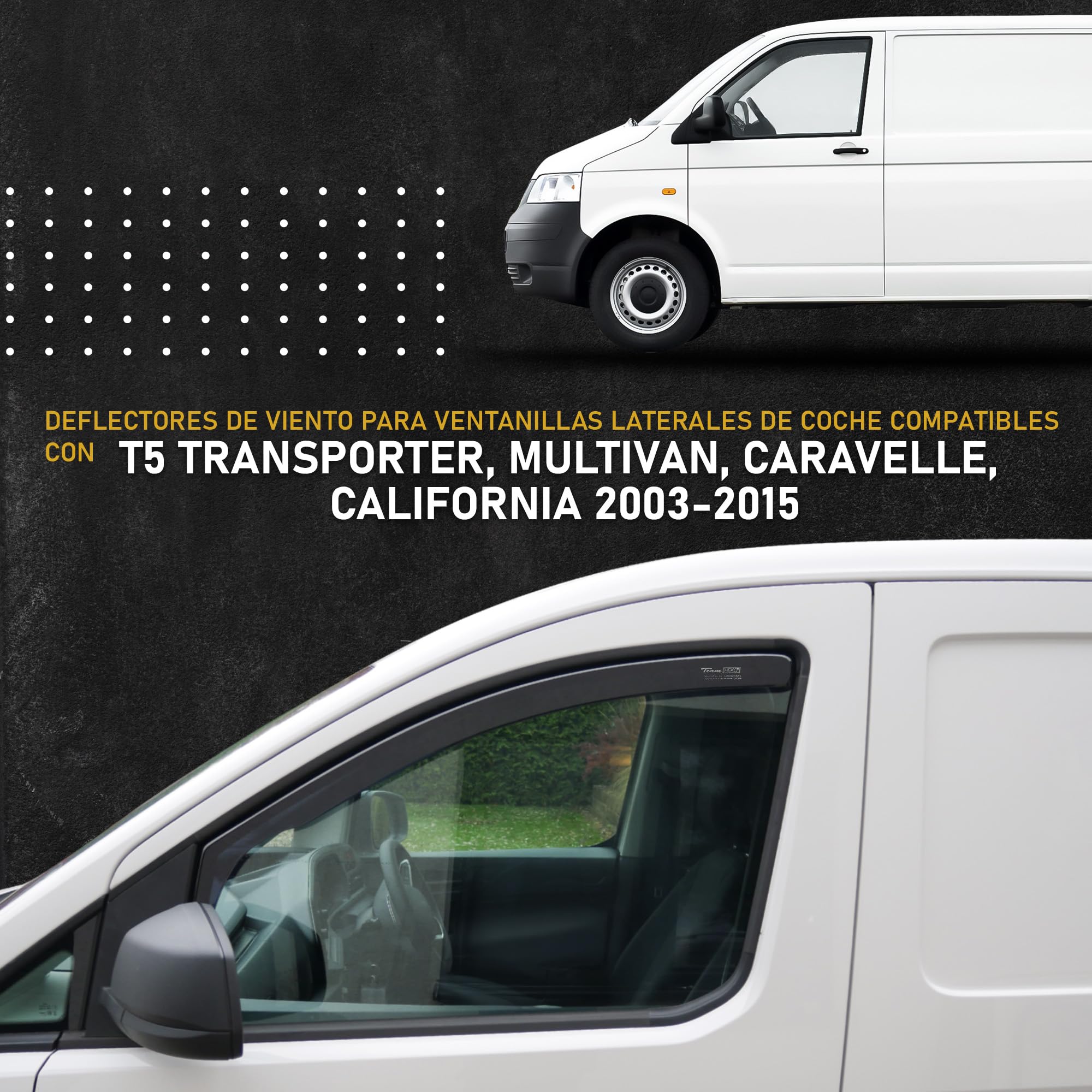 HEKO - Compatible con Volkswagen VW T5 2003-2015 Deflectores Para Ventanas Laterales; Delanteros; Dos Piezas; Deflectores de Aire Antilluvia, Oscurecidos, Aerodinámicos; Instalación Rápida y Sencilla