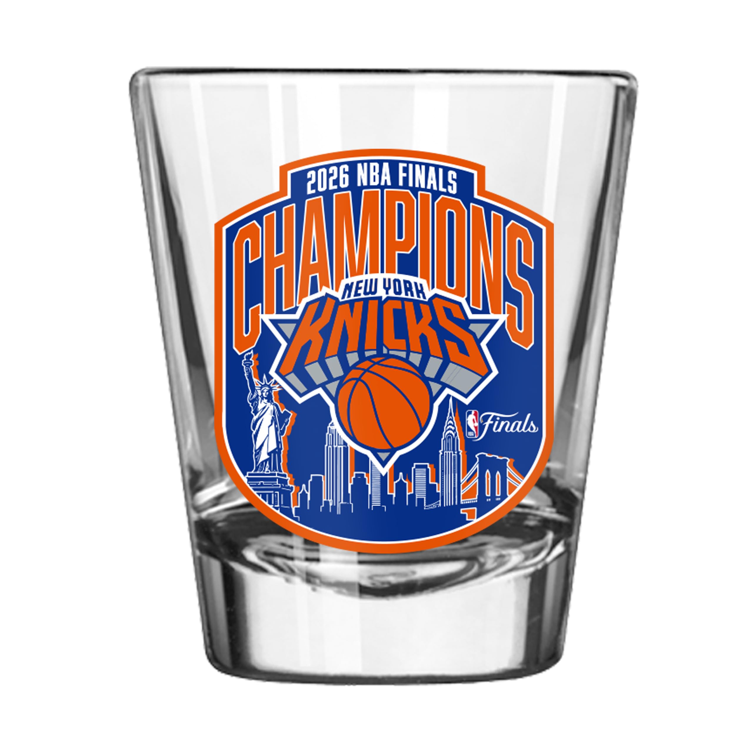 Logo Brands 2026 NBA Finals Champs New York Knicks 2 oz Shot Glass - Offical Commemorative Logo | 2 Fluid Ounces | Glass Material