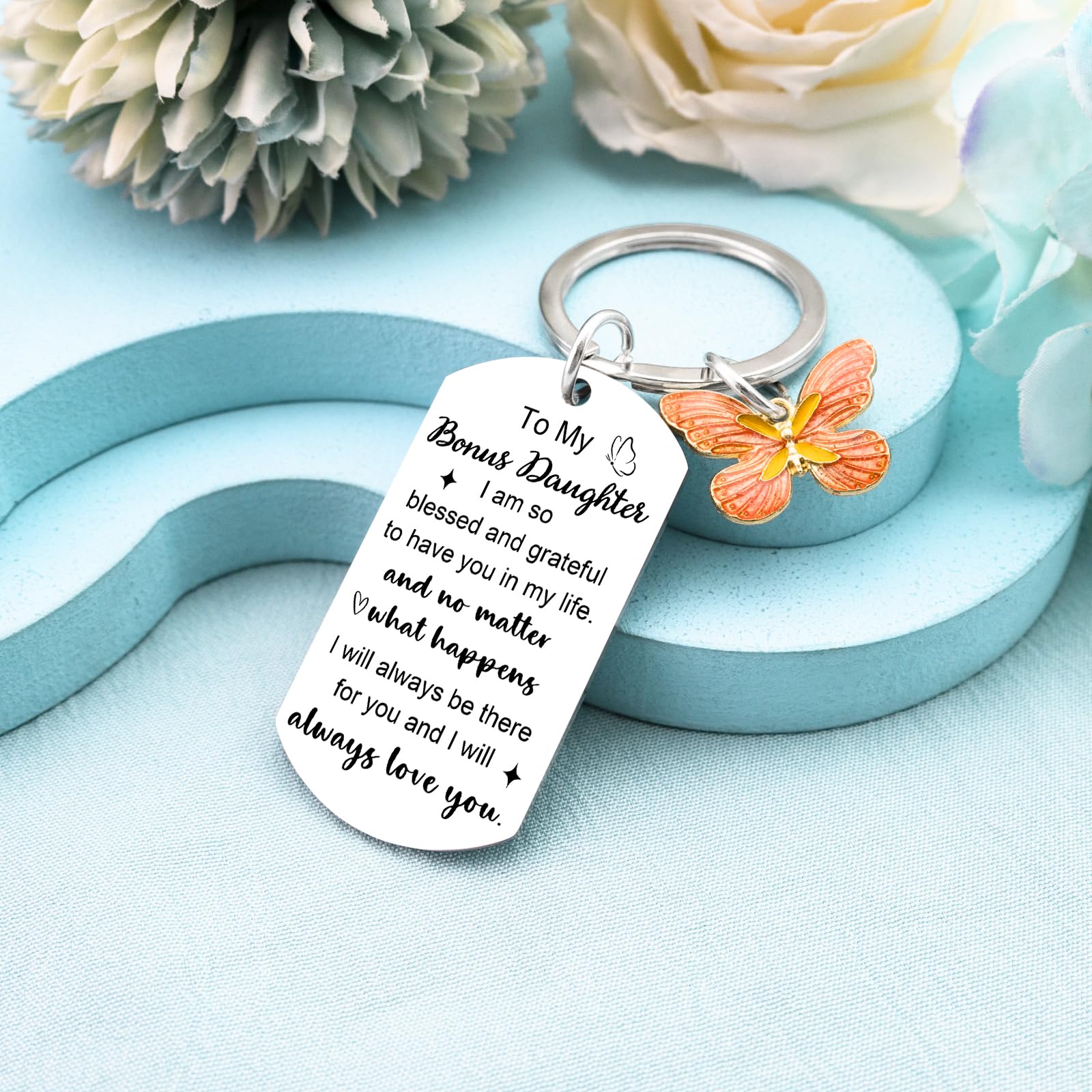 Bonus Daughter Gifts To My Bonus Daughter Keychain Unbiological Daughter Gift Stepdaughter Gifts from Stepmom On Birthday Graduation Wedding Christmas Gift Stocking Stuffers for Teen Girls