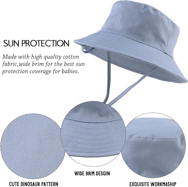 XIAOHAWANG Baby Boy Sun Hat Infant Toddler Dinosaur Bucket Hats Summer Baby Boys Beach Caps - 3