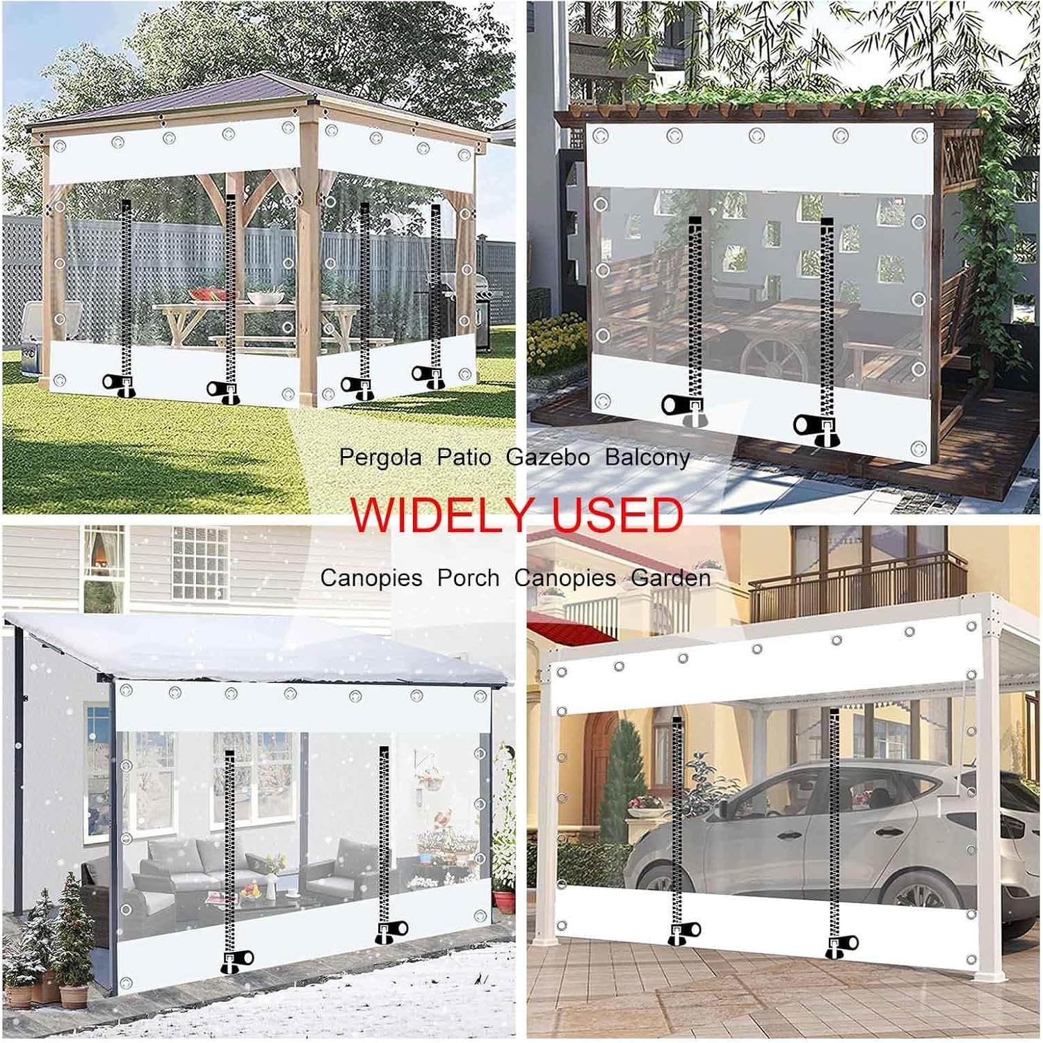 Clear Tarp Curtains With Zip Door,Waterproof Transparent Tarpaulin Side Panels for Outdoor Pergola Gazebo Porch,Pvc Tarpaulin With Grommets,Weatherproof Partition Curtains,W×H-4.5×2.5m(14.8*8.2ft)