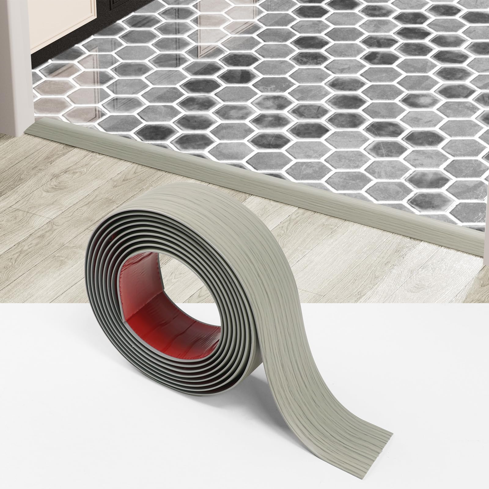 Greymond Floor Transition Strip - Self-Adhesive PVC Trim for Carpet to Flooring, Threshold Gap Cover (4ft x 3in, Beige Grey)