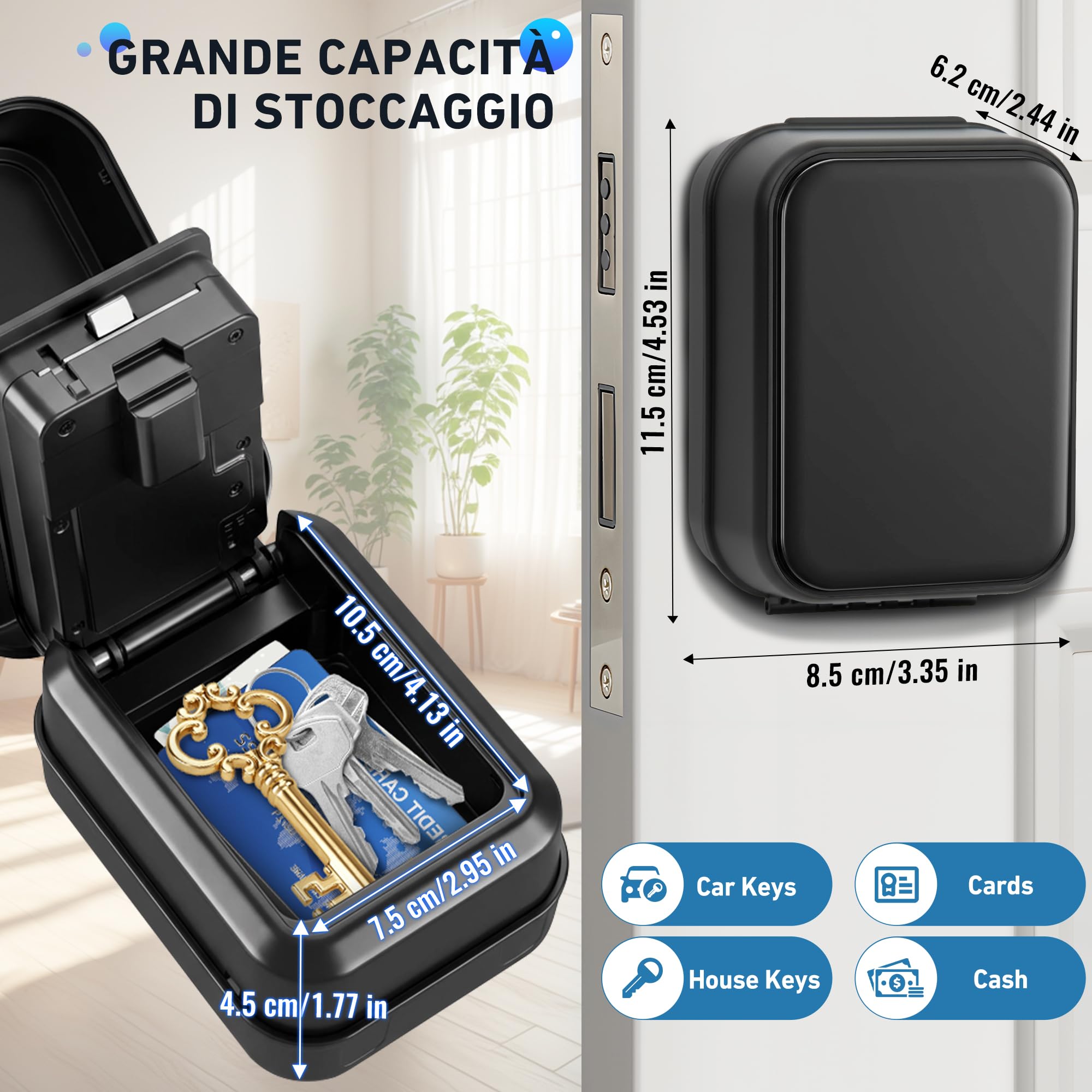 Cassetta di Sicurezza per Chiavi Esterno Impermiabile | Diritti di Accesso+Multi-Password | Elettronica Cassetta Sicurezza Chiavi Self Check IN Bluetooth Cassaforte per Chiave con Codice