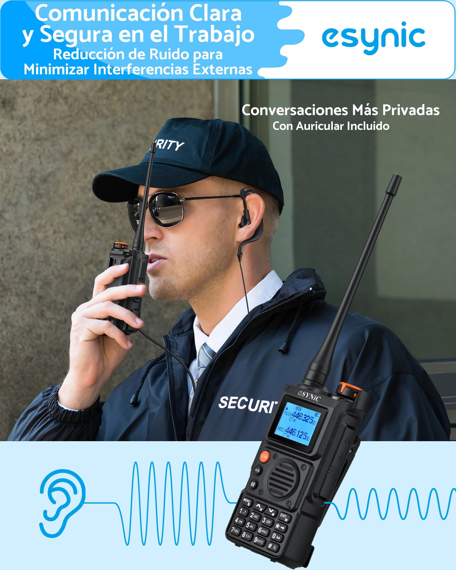 eSynic Walkie Talkies Profesionales de Largo Alcance con 999 Canales Doble Banda Walkie-Talkie con Pantalla a Color Radio Bidireccional Profesional Scrambler Carga USB Tipo C para Exterior Camping — view 5