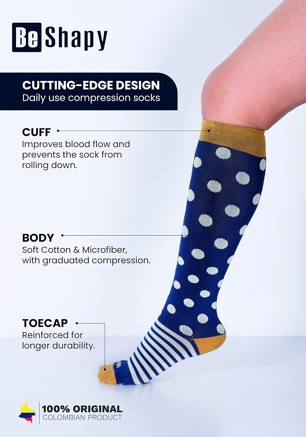 BE SHAPY Compression High Knee Socks for Daily Use Medias Largas de Compresión 2 Pack