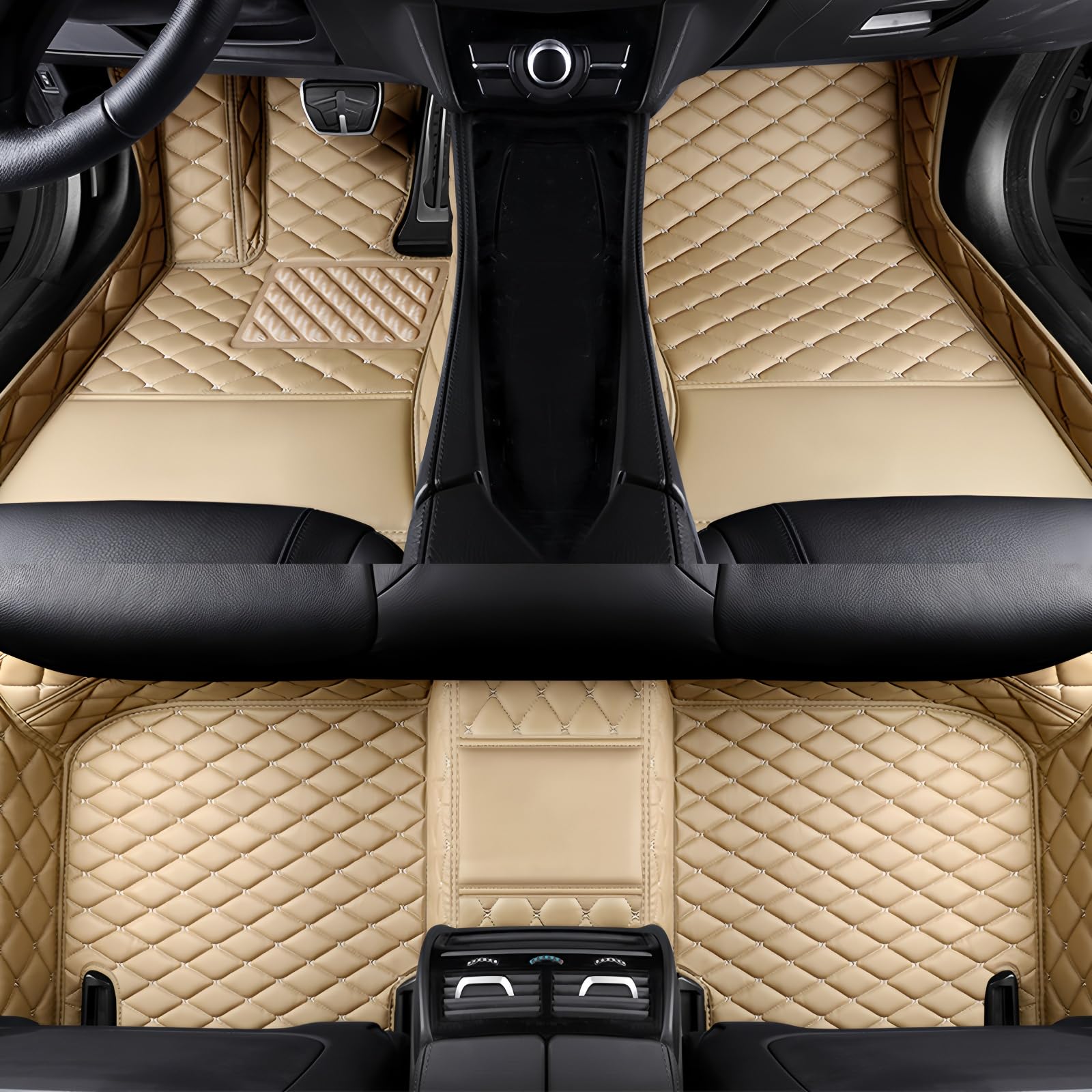 XXPLB Customize All-Weather Protection Luxury Leather Floor Mats for Cars, SUVs, and Trucks According to Automotive Model (3D Beige Floor mats)