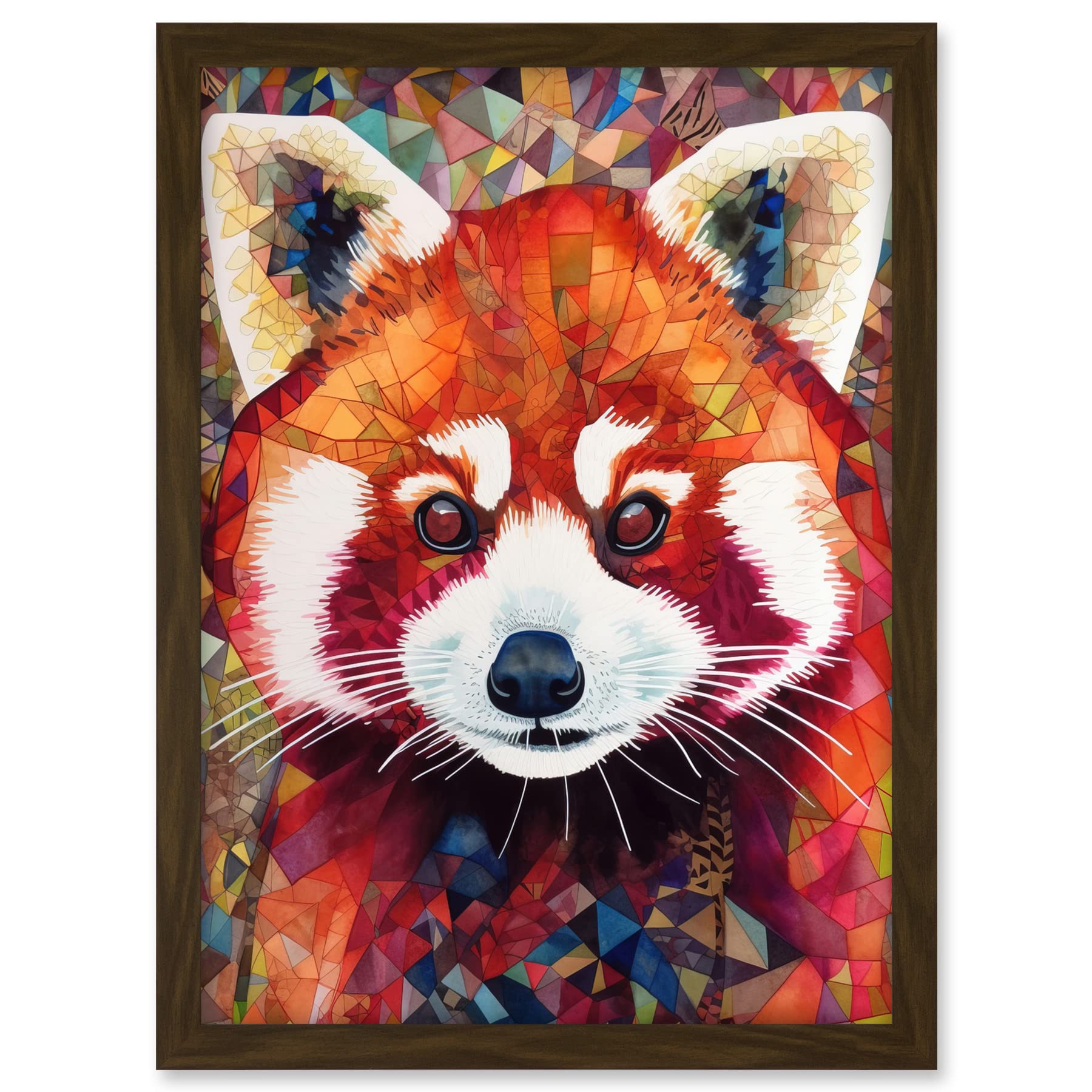 Artery8 Red Panda Portrait Multicoloured Folk Art Artwork Framed A3 Wall Art Print