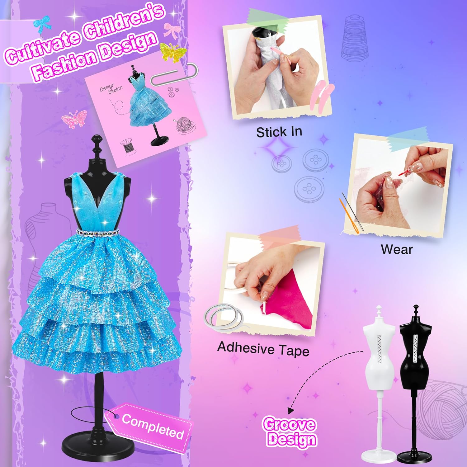 1500+Pcs Fashion Designer Kit for Girls, Sewing Kit with 7 Mannequins, DIY Arts and Crafts Kit for Kids, Doll Clothes Making Kit, Girl Toys for Age 6 7 8 9 10 11 12 Year Old Gifts