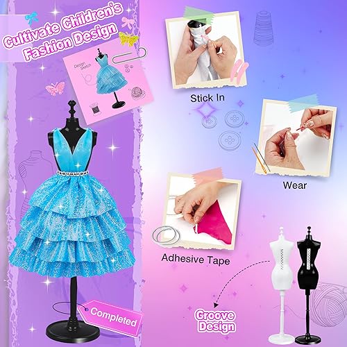 Vista 4 de 1500+Pcs Fashion Designer Kit for Girls, Sewing Kit with 7 Mannequins, DIY Arts and Crafts Kit for Kids, Doll Clothes Making Kit, Girl Toys for Age