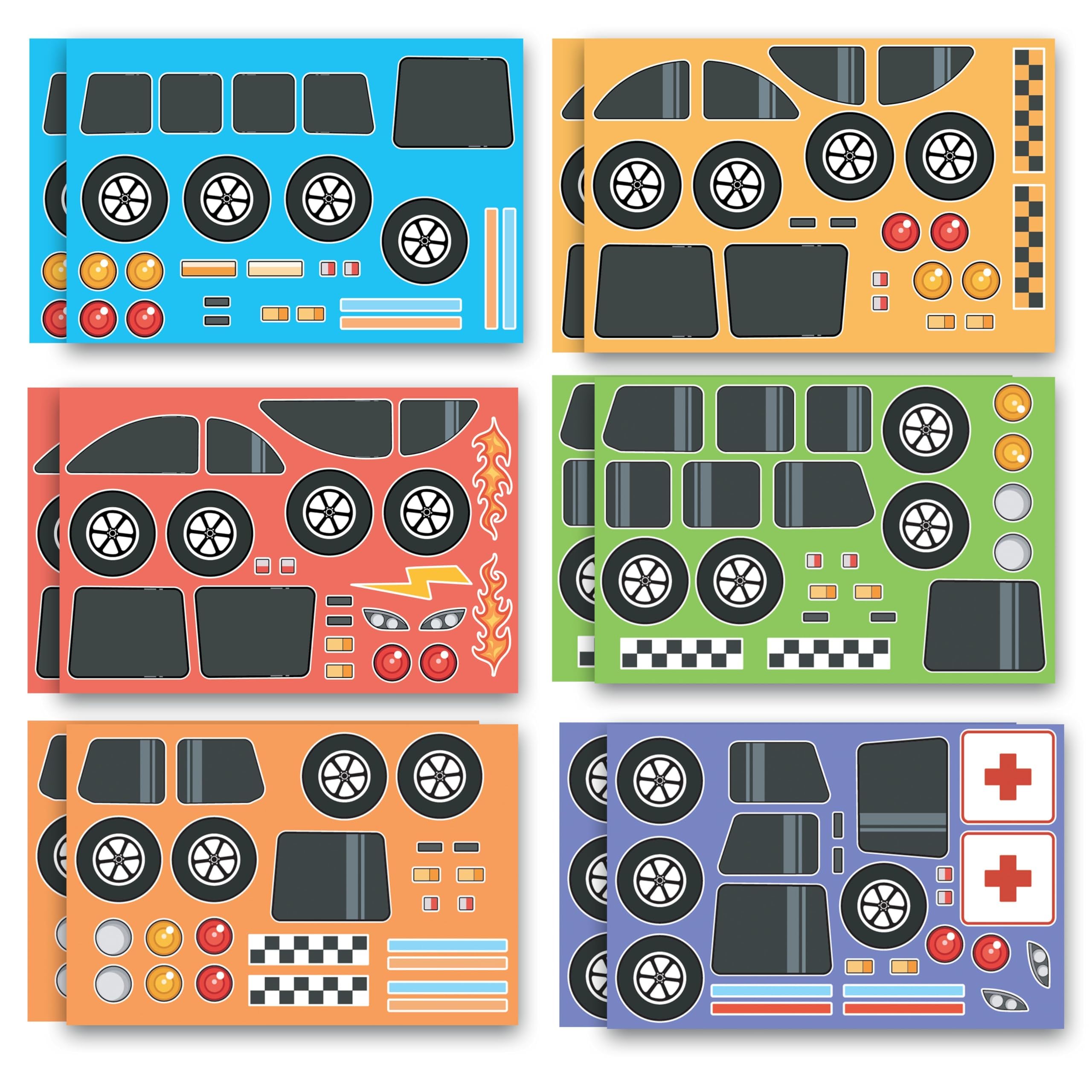 Kit de peinture sur bois pour enfants (12 carats) Voitures 3D – Chaque kit a son propre pinceau, peinture et figurine – 6 motifs incluent taxi, camions et plus avec autocollants personnalisables en