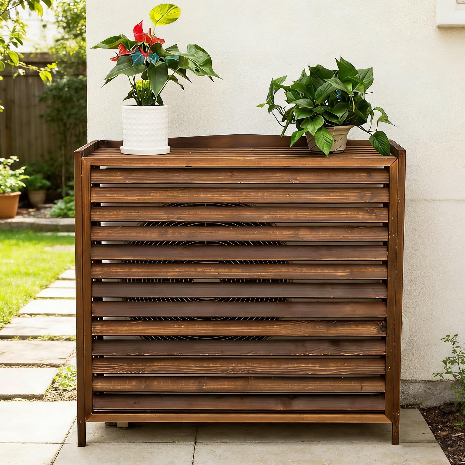 Cubierta Aire Acondicionado Exterior Madera Cubre Aire Acondicionado Exterior Protector Aire Acondicionado Proteger Del Sol Y La Lluvia Funda Aire Acondicionado Balcon Estanteria(86x35x80cm)