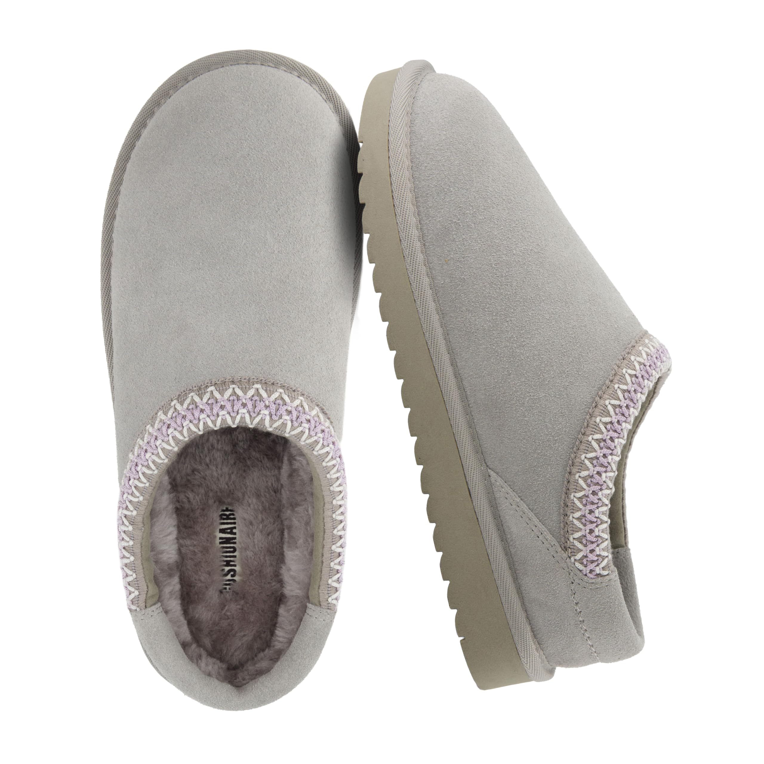 CUSHIONAIRE Keto Genuine Suede Leather Kids Slippers for Boys and Girls Cozy Slip-On Mule House Shoes with Faux
