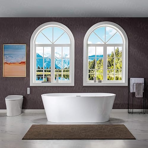 Miniatura 3 de WOODBRIDGE Bañera de remojo acílico independiente de 67 pulgadas con blanco, drenaje y desbordamiento en mate, BTA1513-MB-Drain y almohada O+, negro