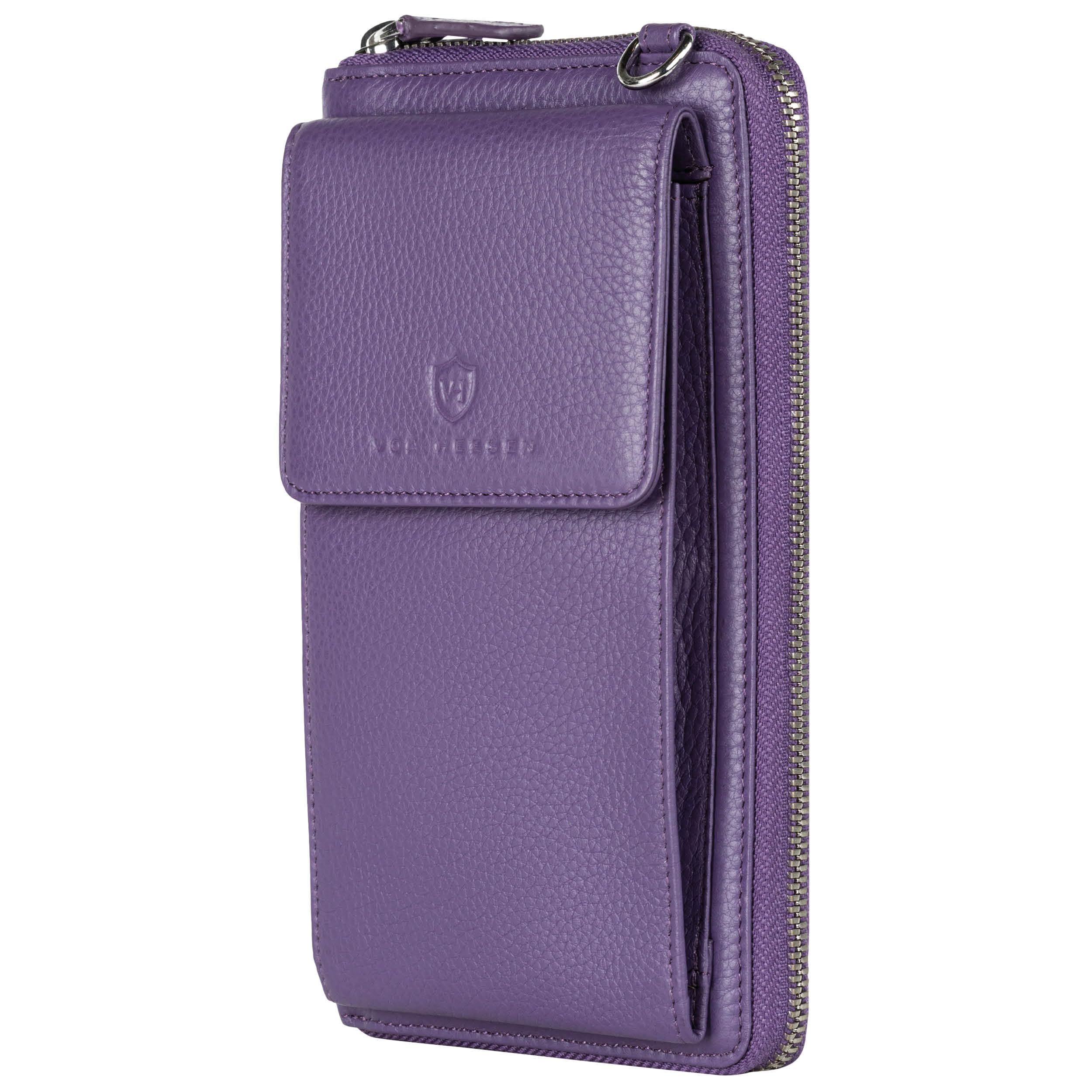 VON HEESEN Leder Handy-Geldbörse mit RFID-Schutz - Handytasche mit Portemonnaie für Damen & Herren aus echtem Leder - Wallet mit Münzfach - Geldbeutel für Frauen und Männer in Violet