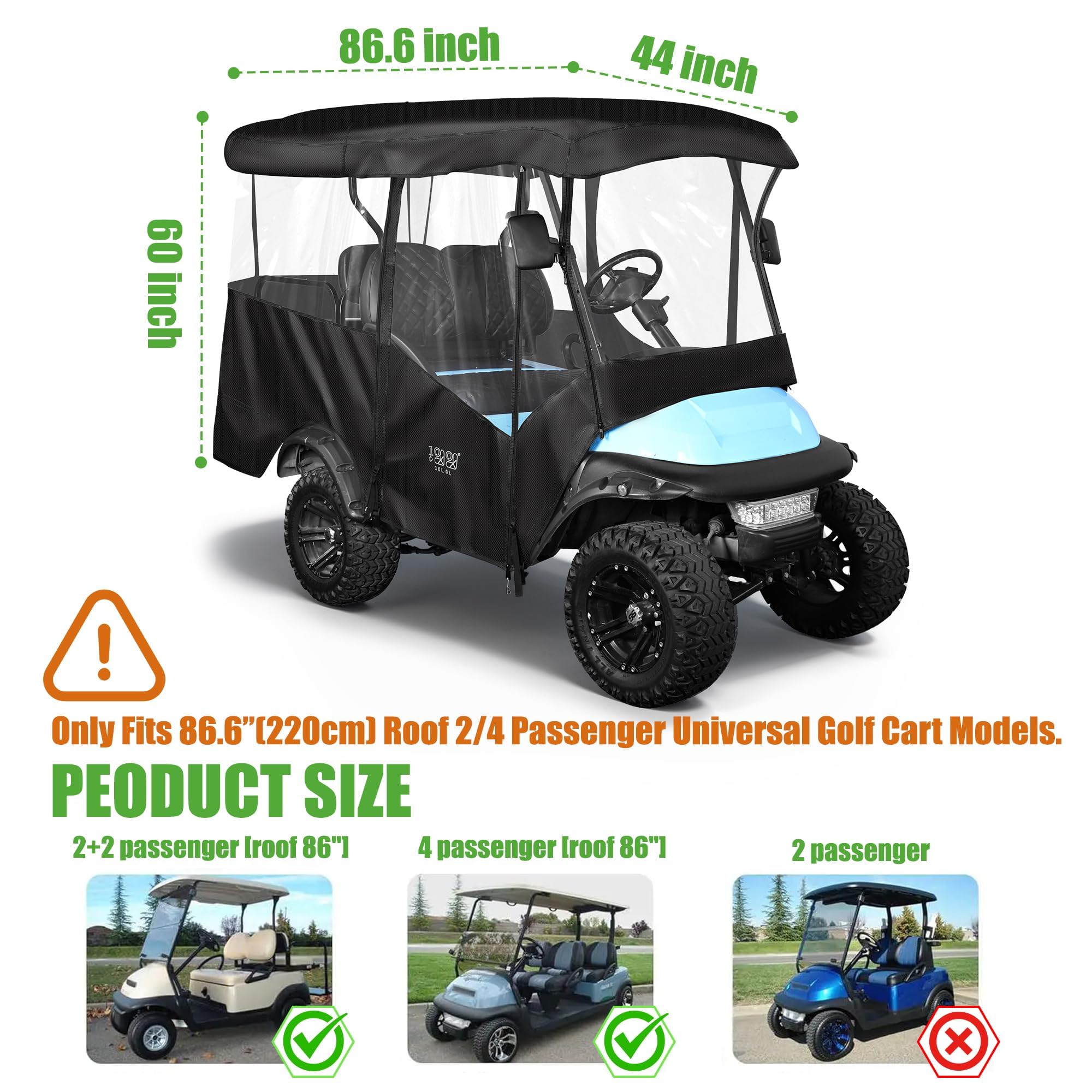10L0L Universal Golfwagen-Gehäuse Kompatibel mit Yamaha, EZGO und Club Car Golf Cart Modellen, 4-Passagier Golf Cart Regenschutz Wasserdichtes 600D Material Winddicht Durchsichtig auf 4 Seiten
