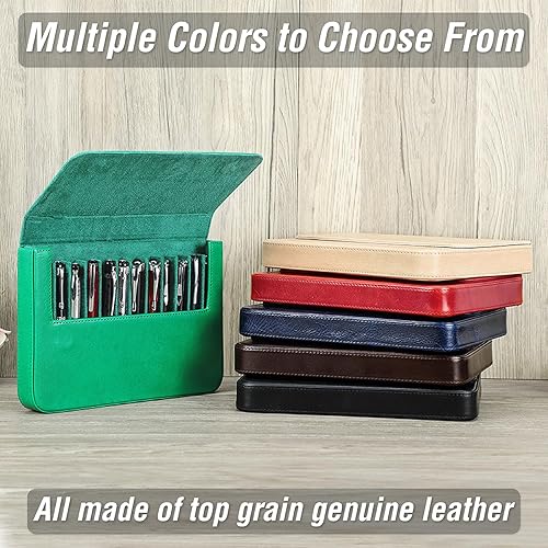 Miniatura 9 de CataPurus Top Grain - Estuche organizador de cuero genuino para 12 bolígrafos y lápices, diseño minimalista sólido, hecho a mano, cierre magnético