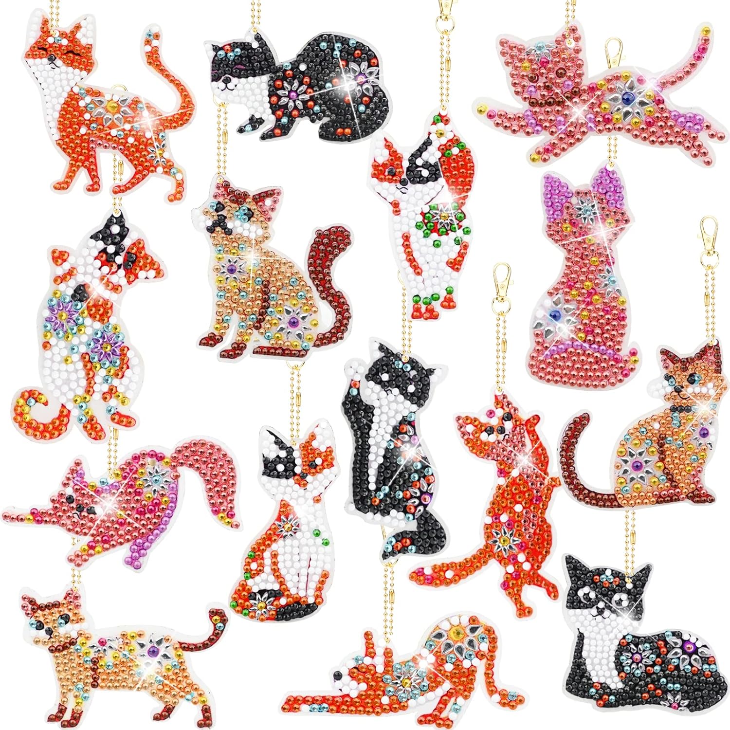 15 Pieces Diamond Painting Keychains Cute Cat Diamond Art Keychains 5D